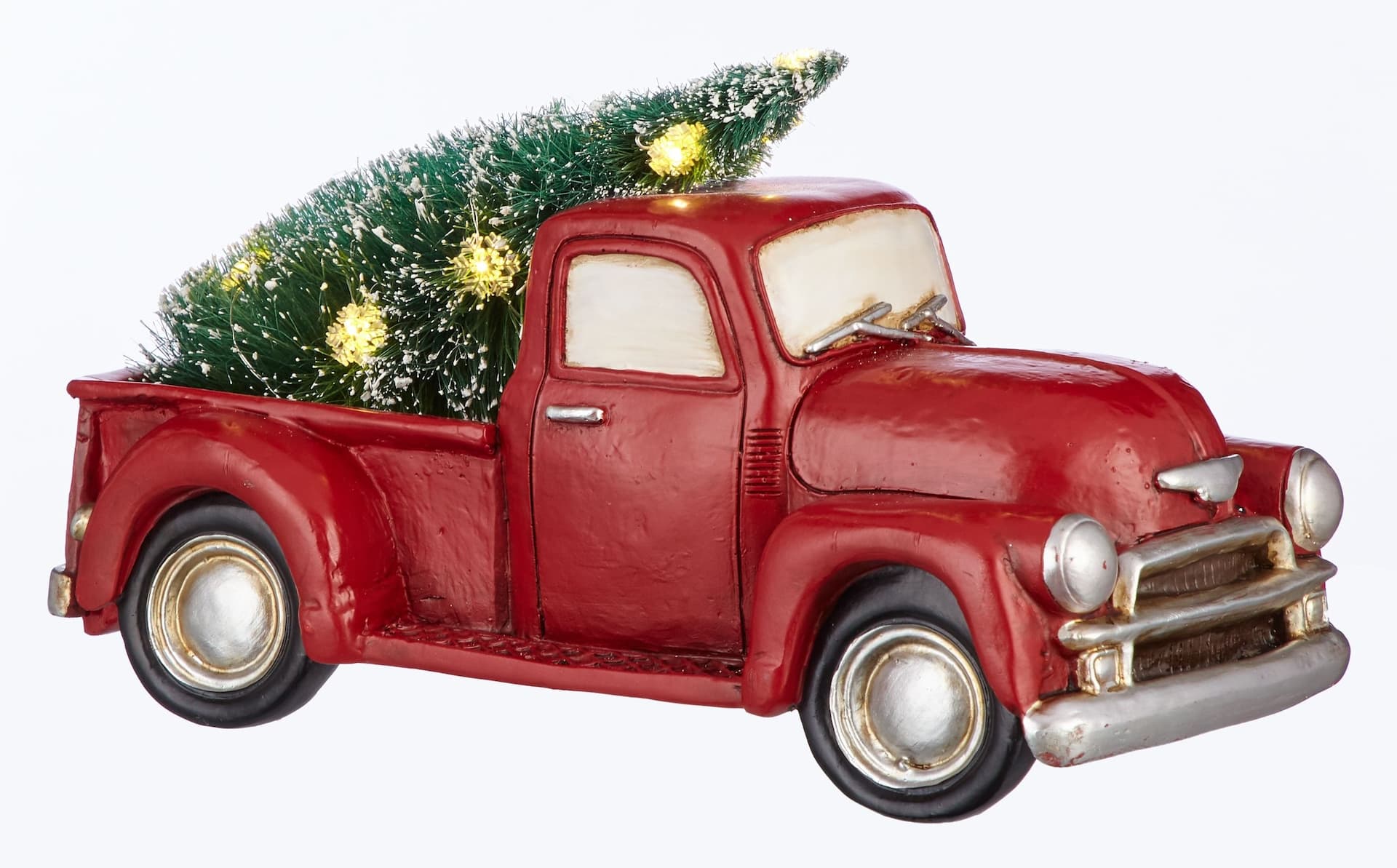 For Living Battery Operated Light-Up Christmas Vintage Truck Decoration, Red, 11-in