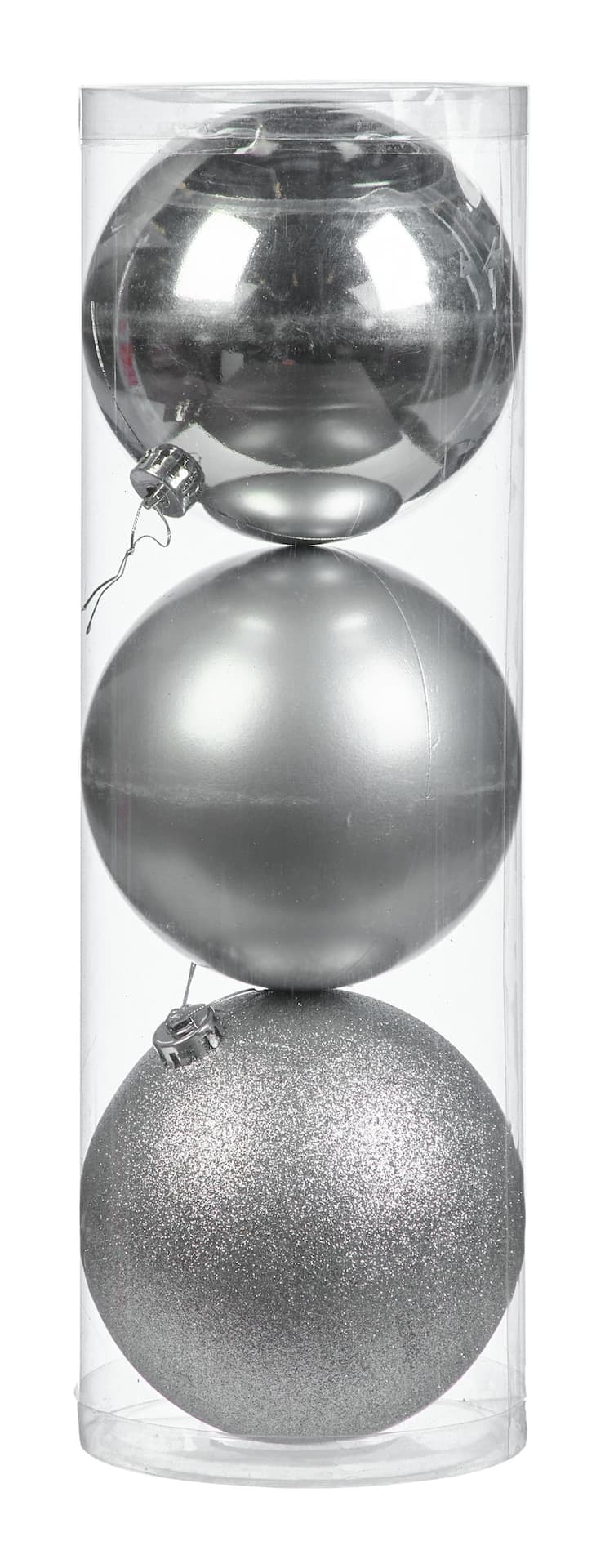 For Living Shatterproof Decoration Ball Christmas Ornament Set, Silver, 6-in, 3-pc