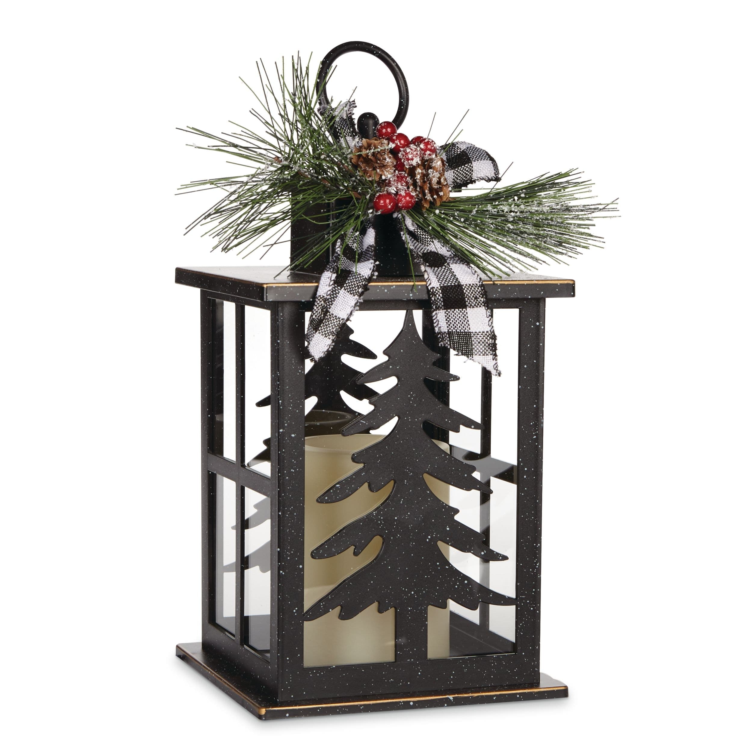 Lantern LED Flameless Candle, White, Tree, 9.9-in, for Christmas