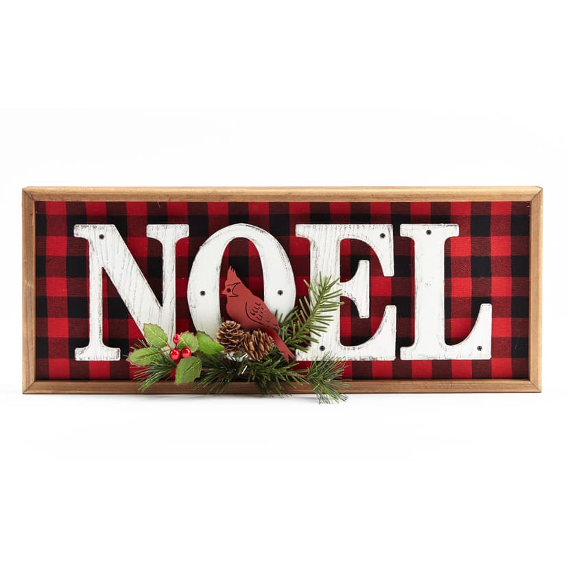 For Living Festive Decoration NOEL Sign, Buffalo Check, 20-in