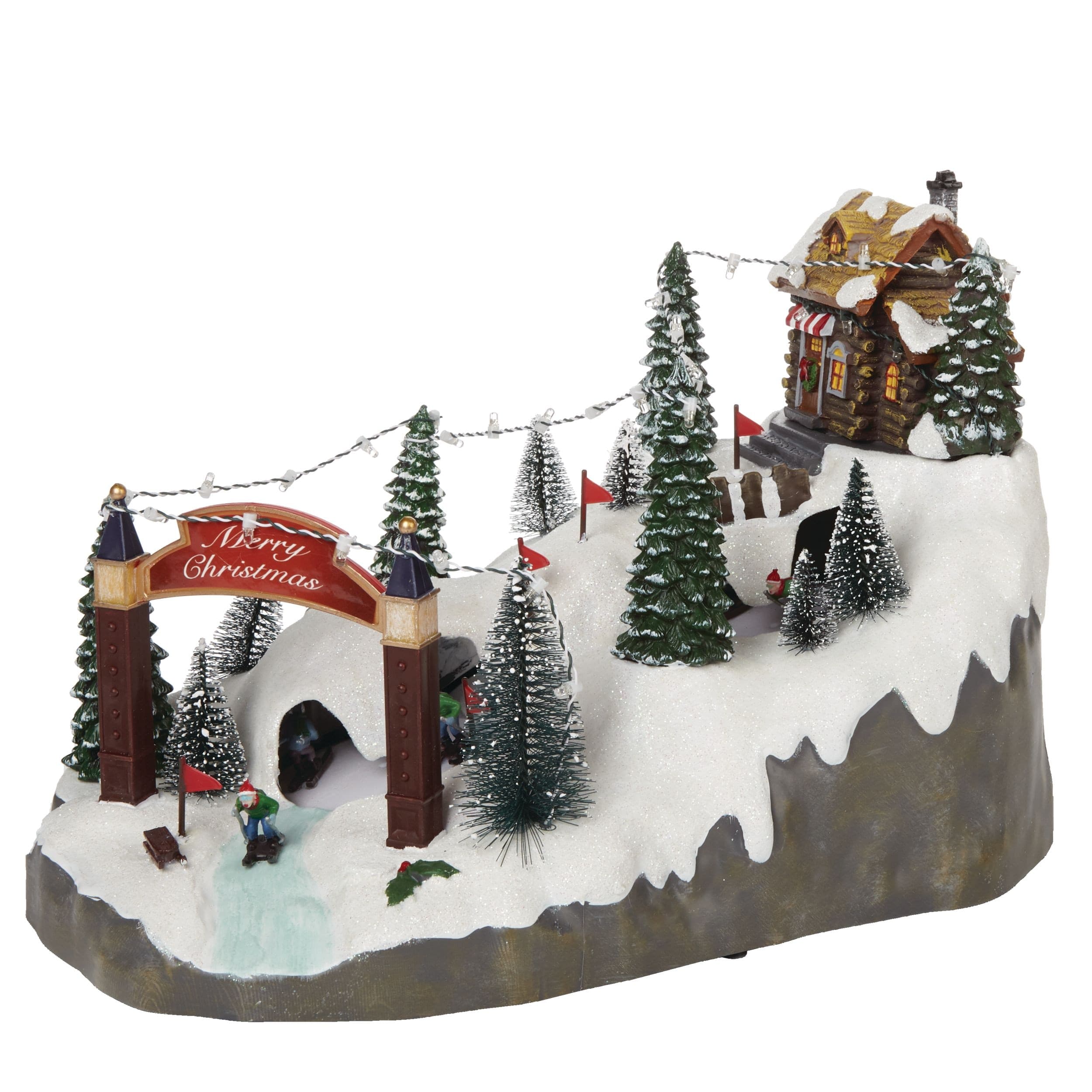 For Living Battery Operated Miniature Musical Christmas Skiing Scene Decoration Set, 10 8/10-in