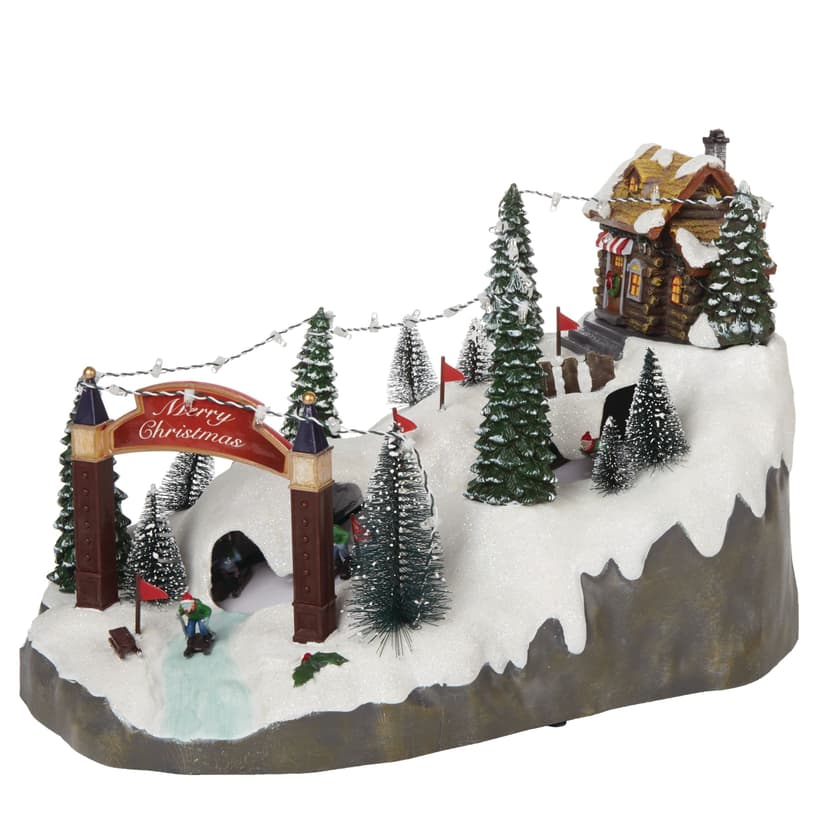 For Living Battery Operated Miniature Musical Christmas Skiing Scene Decoration Set, 10 8/10-in