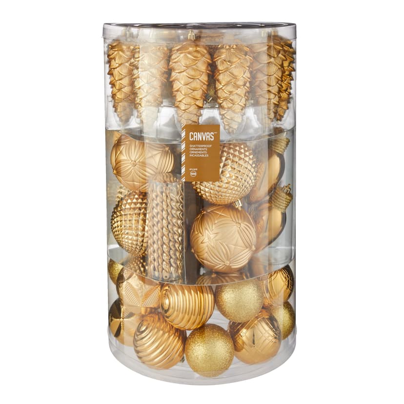 CANVAS Shatterproof Decoration Mixed Shape, Christmas Ornament Set, Gold, 100-pc