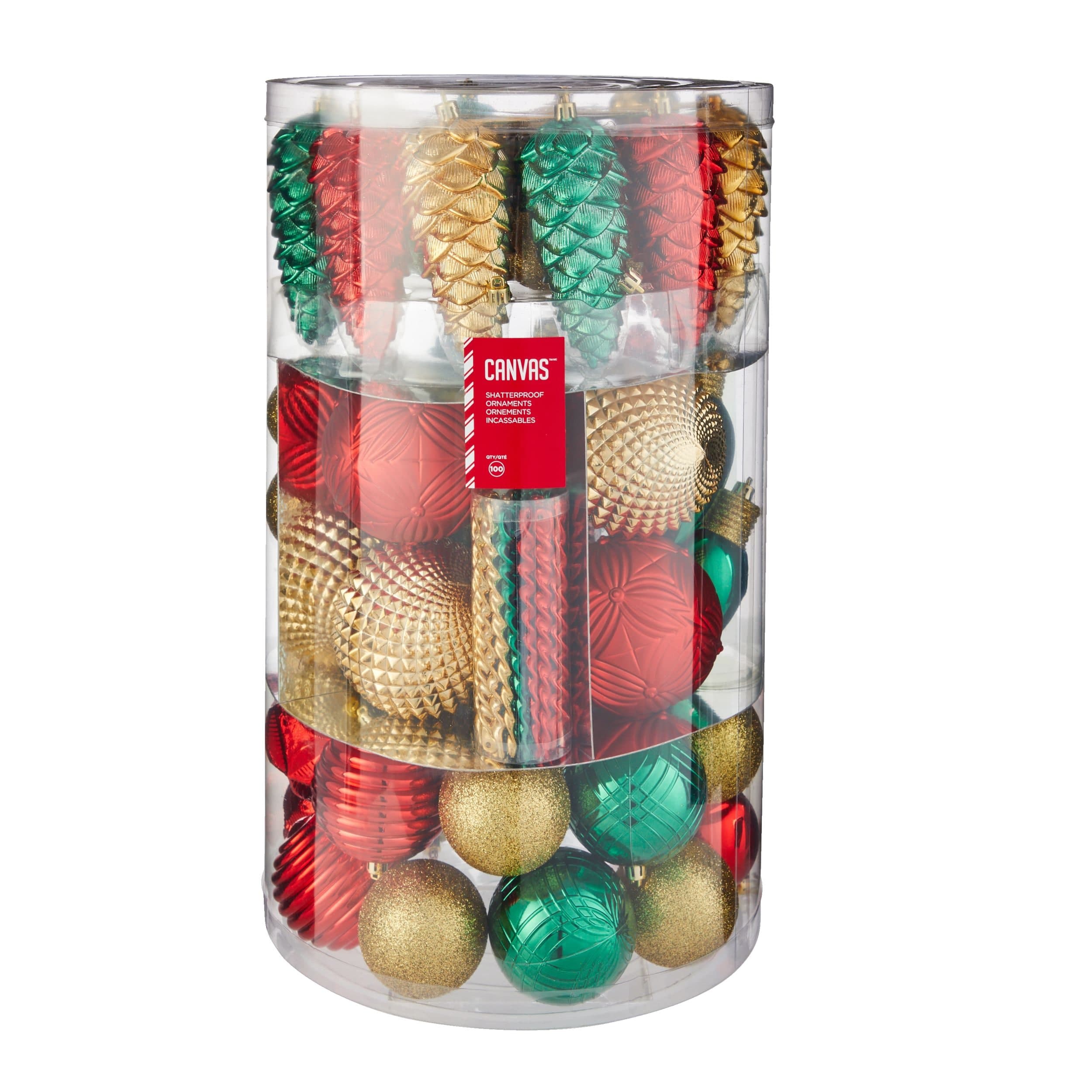 CANVAS Festive Shatterproof Decoration Mixed Shape, Christmas Ornament Set, 100-pc