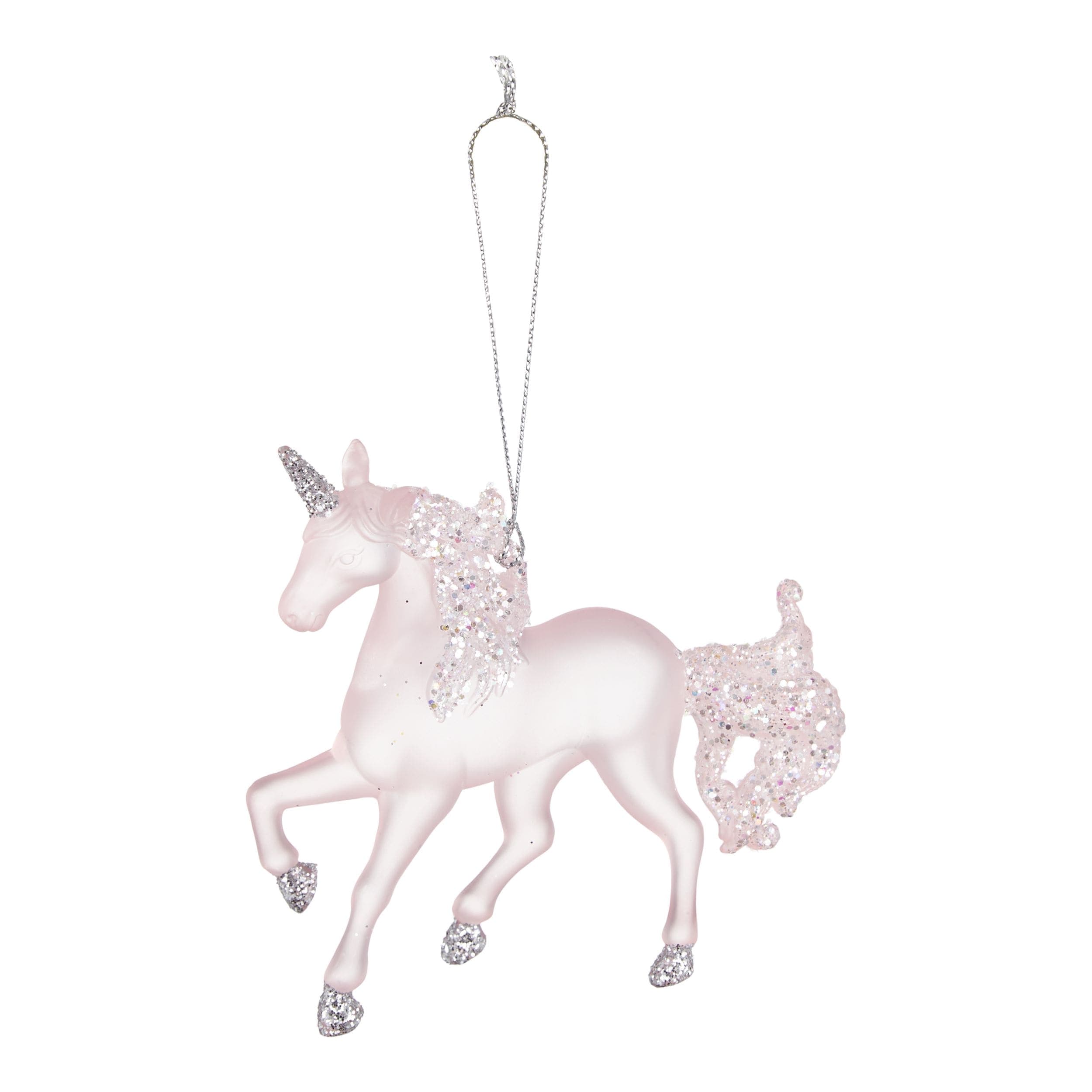 CANVAS Brights Collection Glass Decoration Unicorn Christmas Ornament, Matte Pink, 110-mm