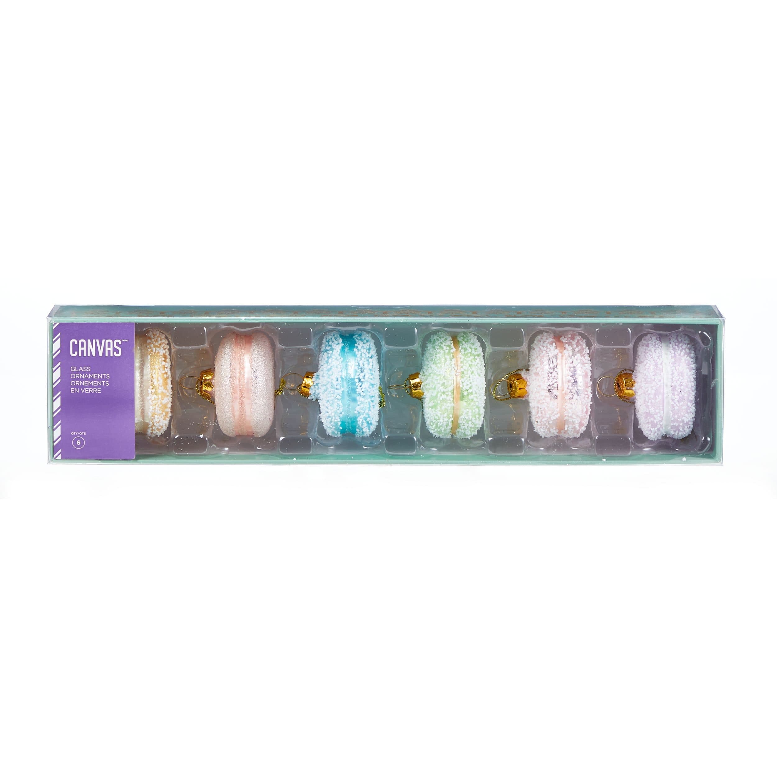 CANVAS Brights Collection Glass Bead Macaron Christmas Ornament, Assorted Colour, 6-pk
