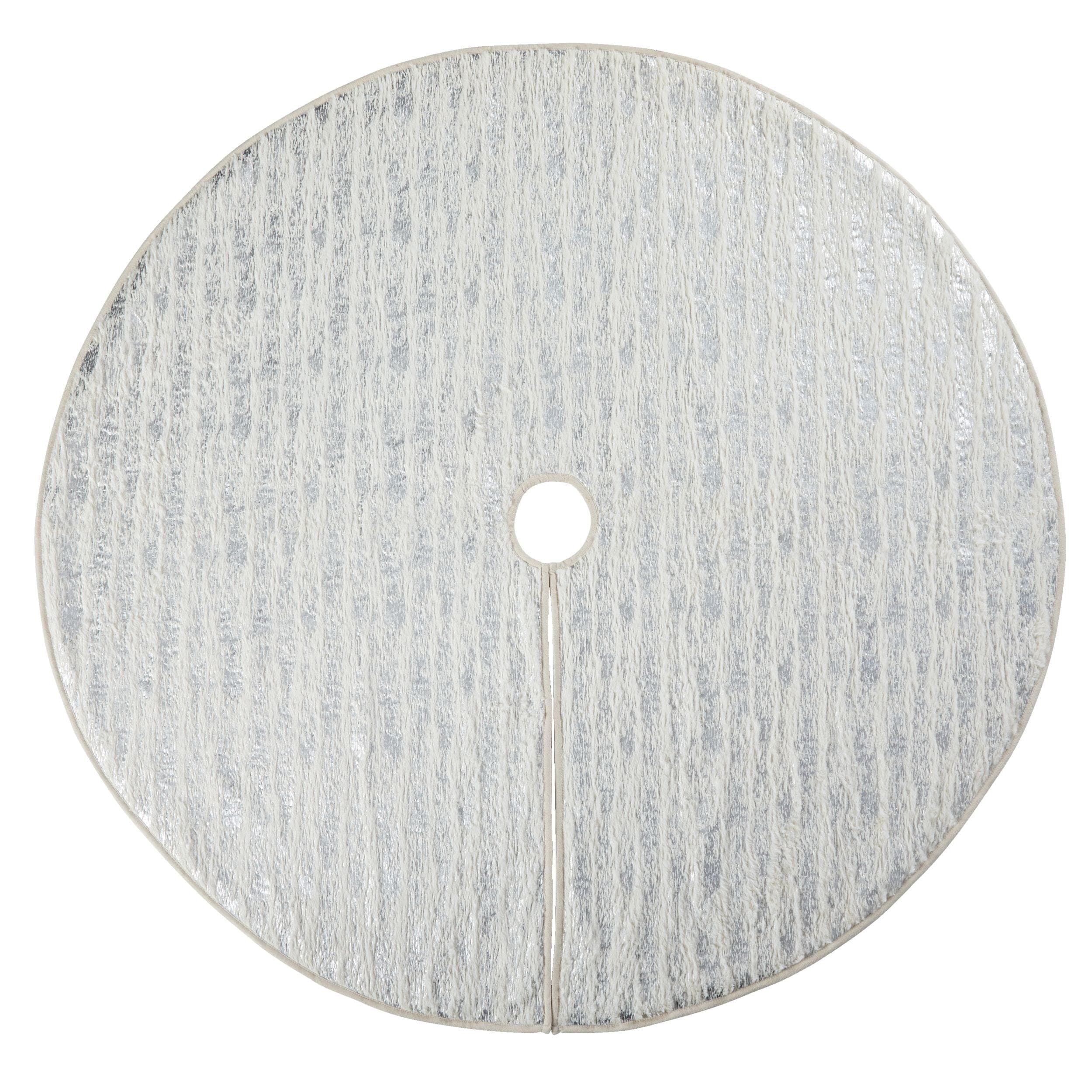 CANVAS Faux Fur Christmas Decoration Tree Skirt, Metallic Silver, 48-in