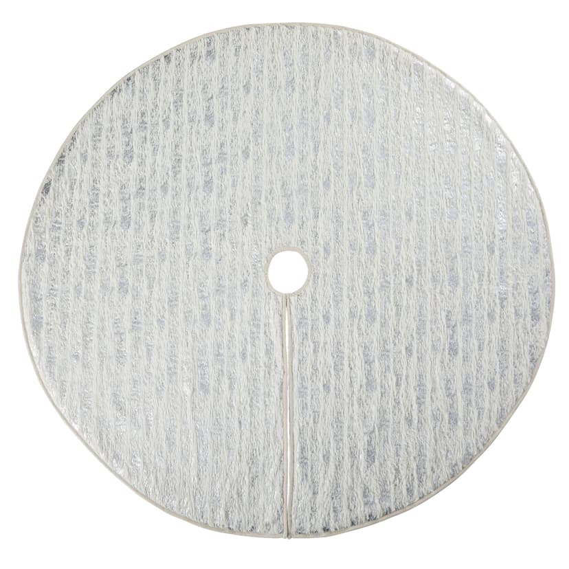CANVAS Faux Fur Christmas Decoration Tree Skirt, Metallic Silver, 48-in