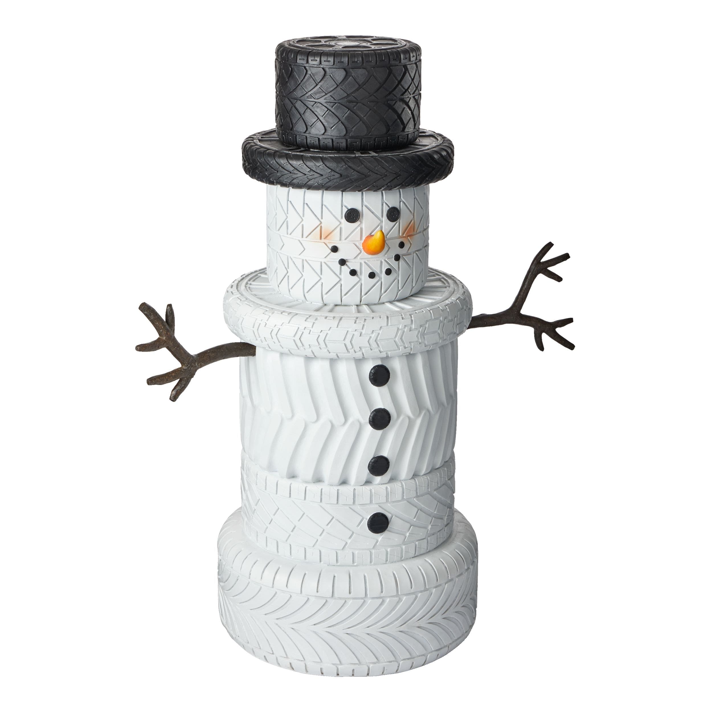 For Living Christmas Tire Snowman Store Décor, White, 4-ft
