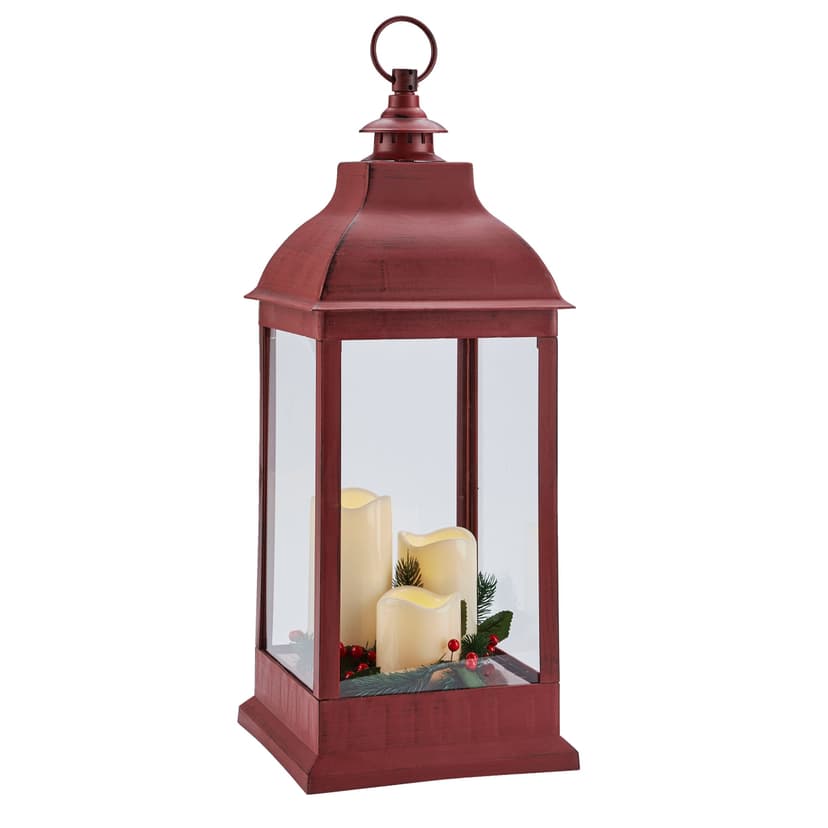 CANVAS LED Christmas Decoration Lantern, with Faux Candle, Red, 24-in
