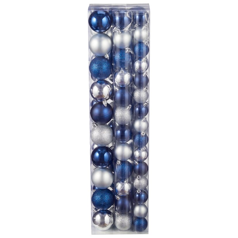 For Living Shatterproof Decoration Ball Christmas Ornament Set, Blue & Silver, 60-mm, 74-pk