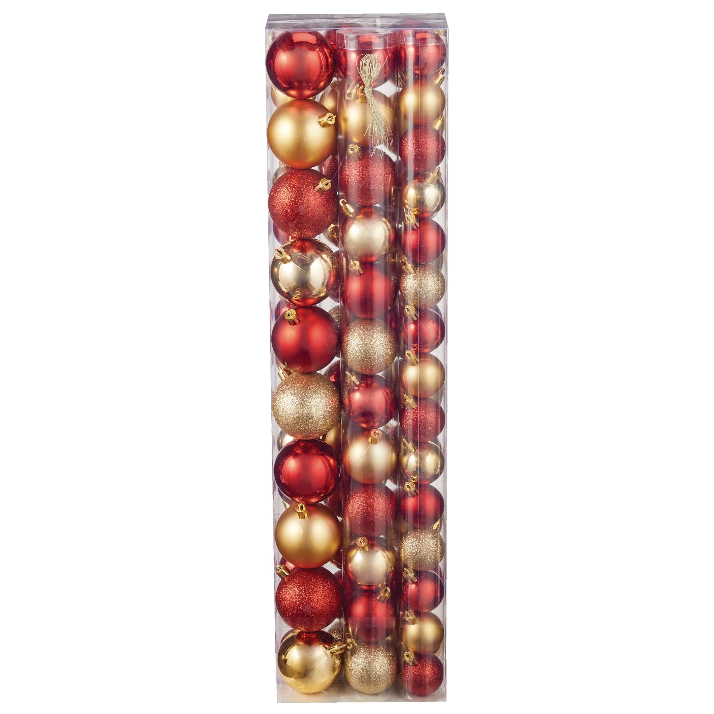 For Living Shatterproof Decoration Ball Christmas Ornament Set, Red & Gold, 60-mm, 74-pk