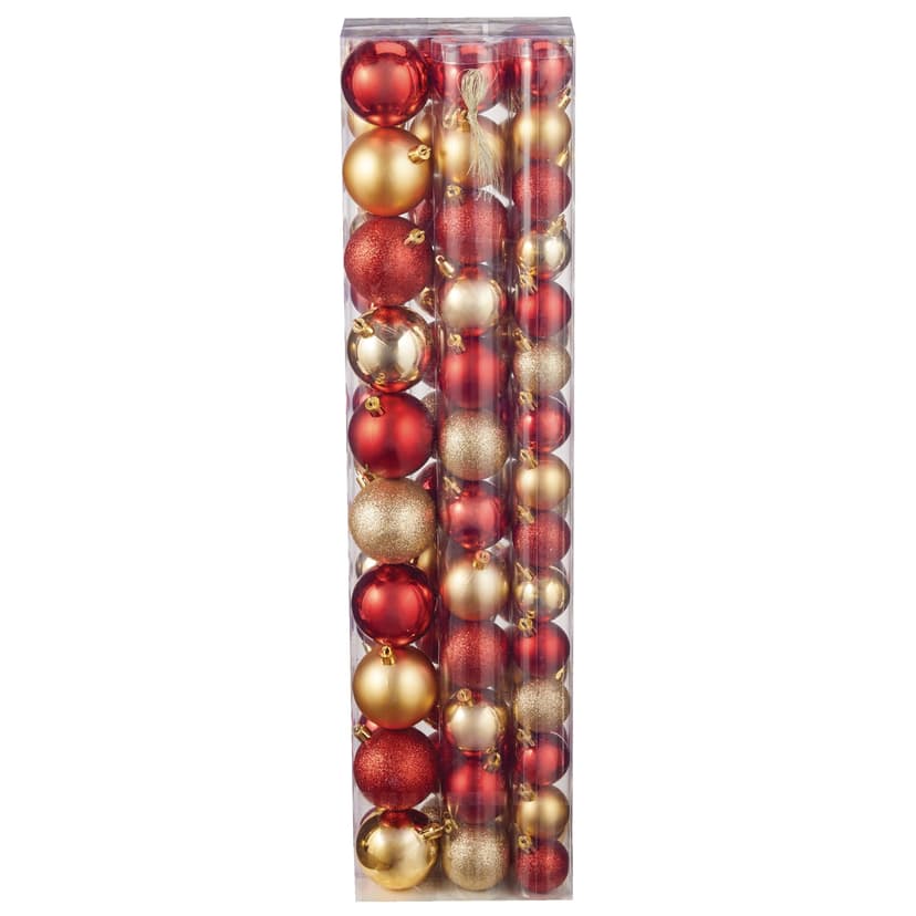 For Living Shatterproof Decoration Ball Christmas Ornament Set, Red & Gold, 60-mm, 74-pk