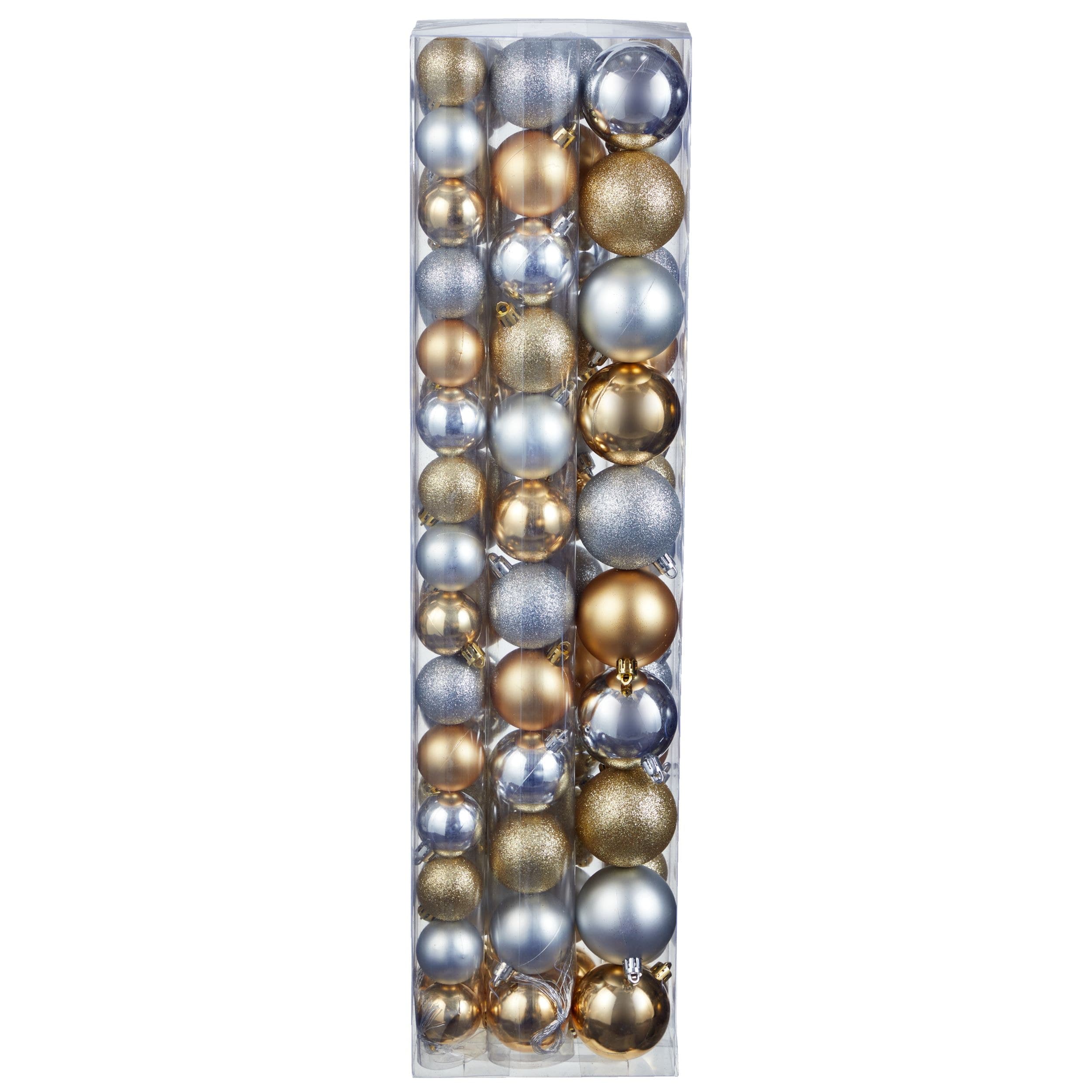 For Living Shatterproof Decoration Ball Christmas Ornament Set, Gold & Silver, 60-mm, 74-pk