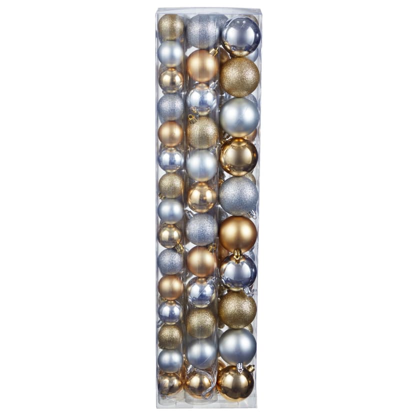 For Living Shatterproof Decoration Ball Christmas Ornament Set, Gold & Silver, 60-mm, 74-pk