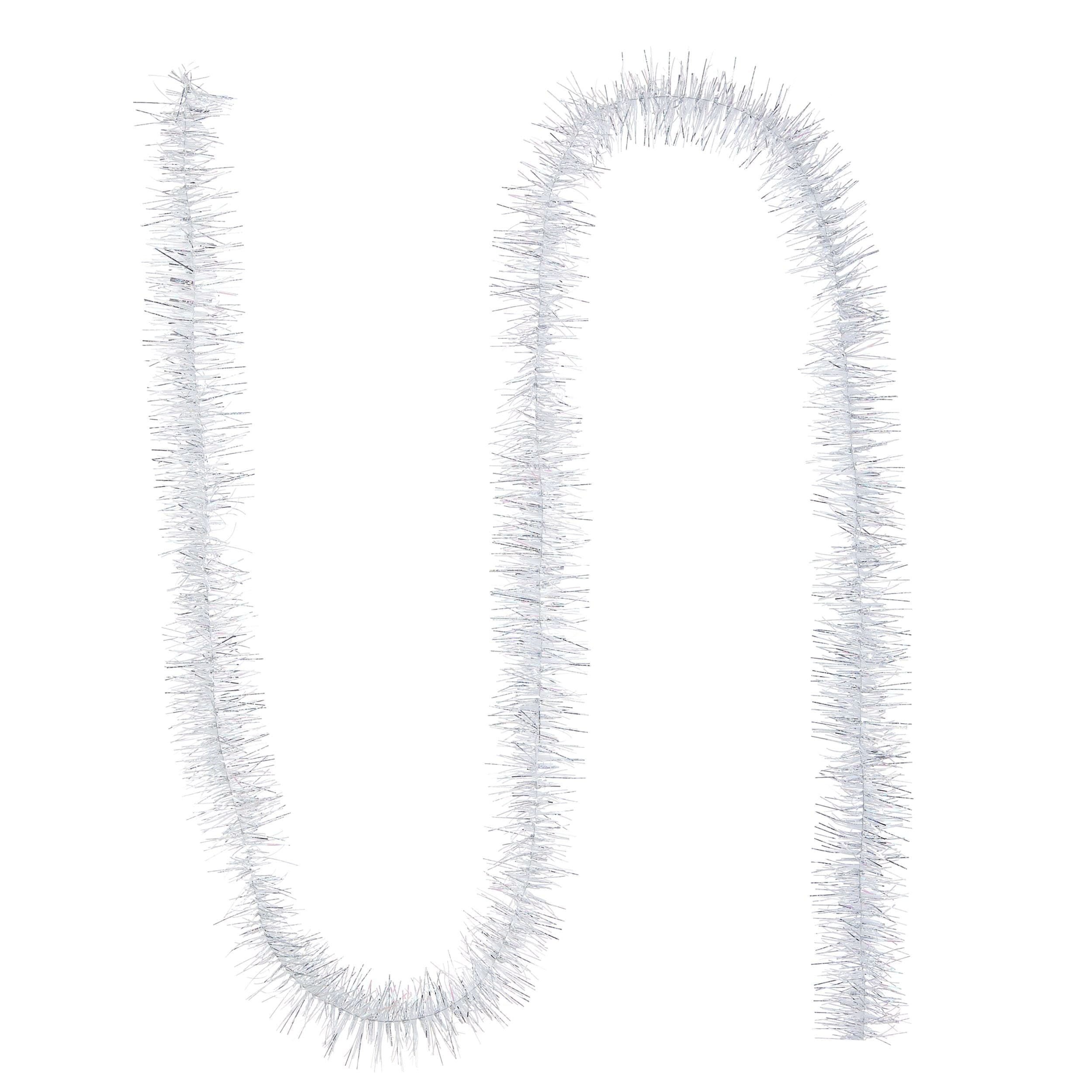For Living Christmas Decoration Iridescent Tinsel, White, 50-ft