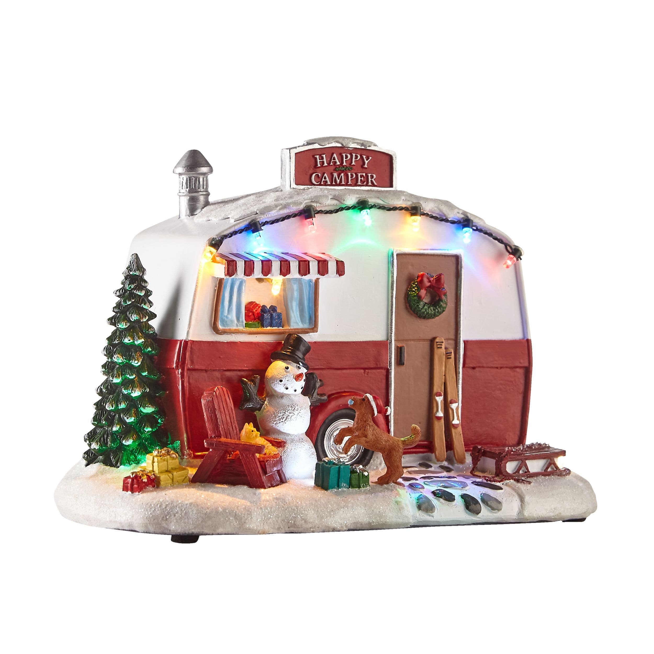 For Living Battery Operated Christmas Happy Camper Village Decoration Set, 8 7/8-in