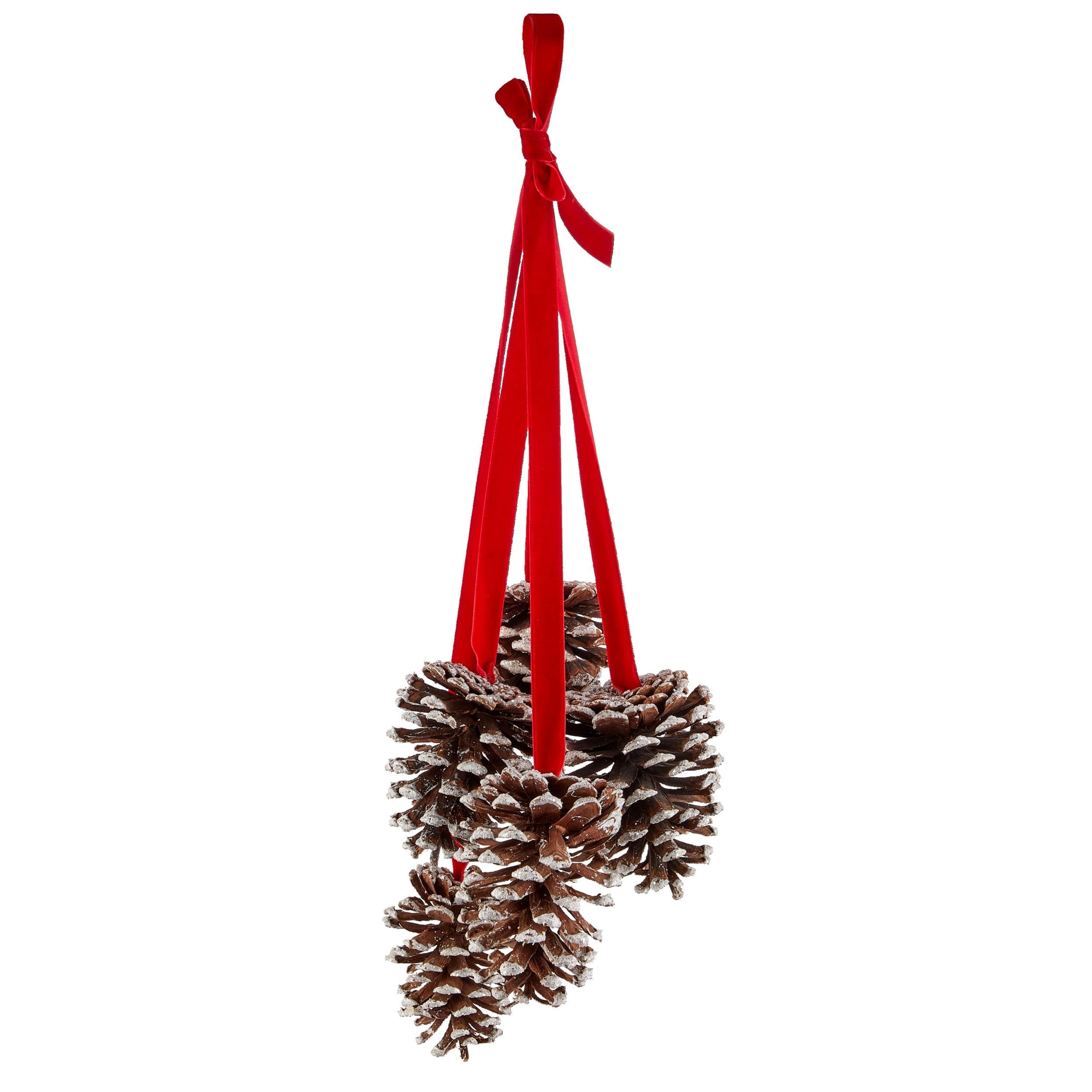 For Living Decoration Bundle of Pine Cone Christmas Ornament, Red Ribbon, 18-in
