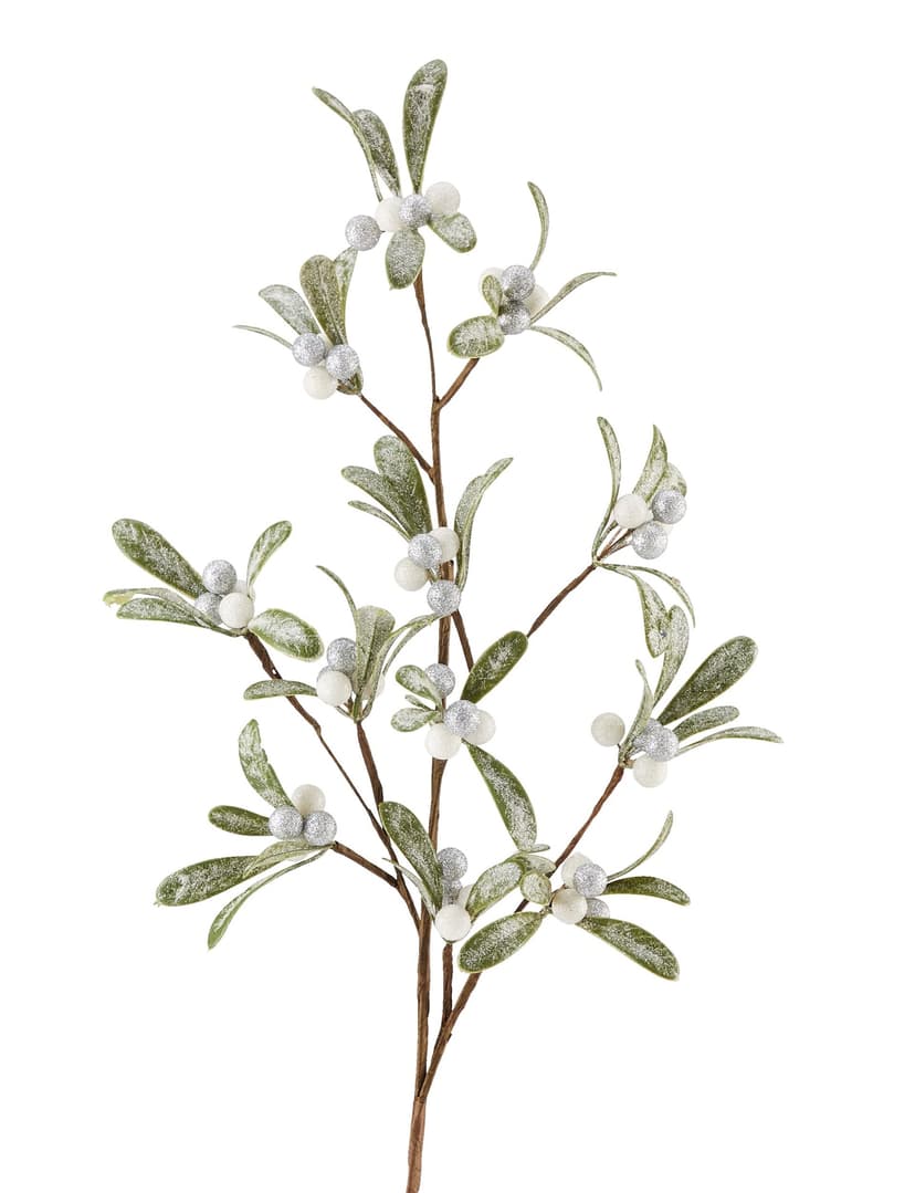 CANVAS Christmas Decoration Berry Leaf Spray, White, 30-in