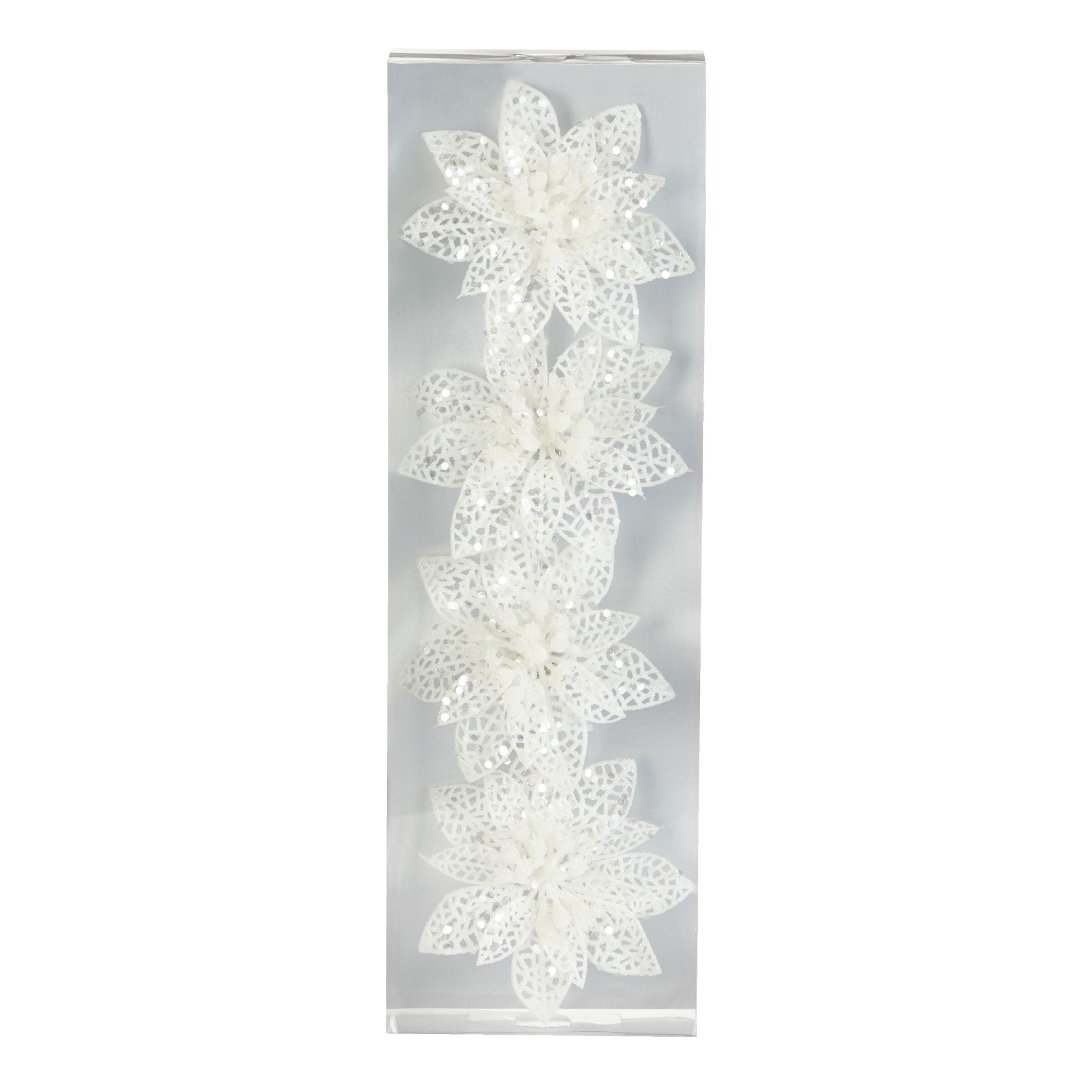 CANVAS White Collection Decoration Poinsettia Clip Christmas Ornament Set, 4-in, 4-pk