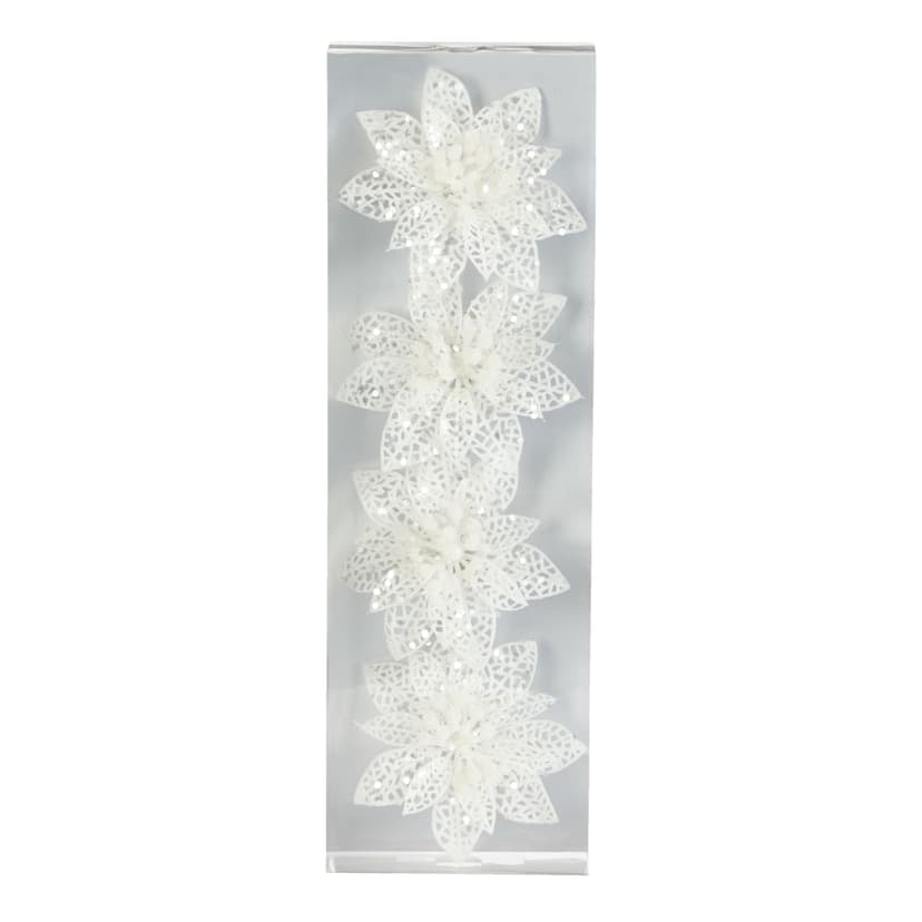 CANVAS White Collection Decoration Poinsettia Clip Christmas Ornament Set, 4-in, 4-pk