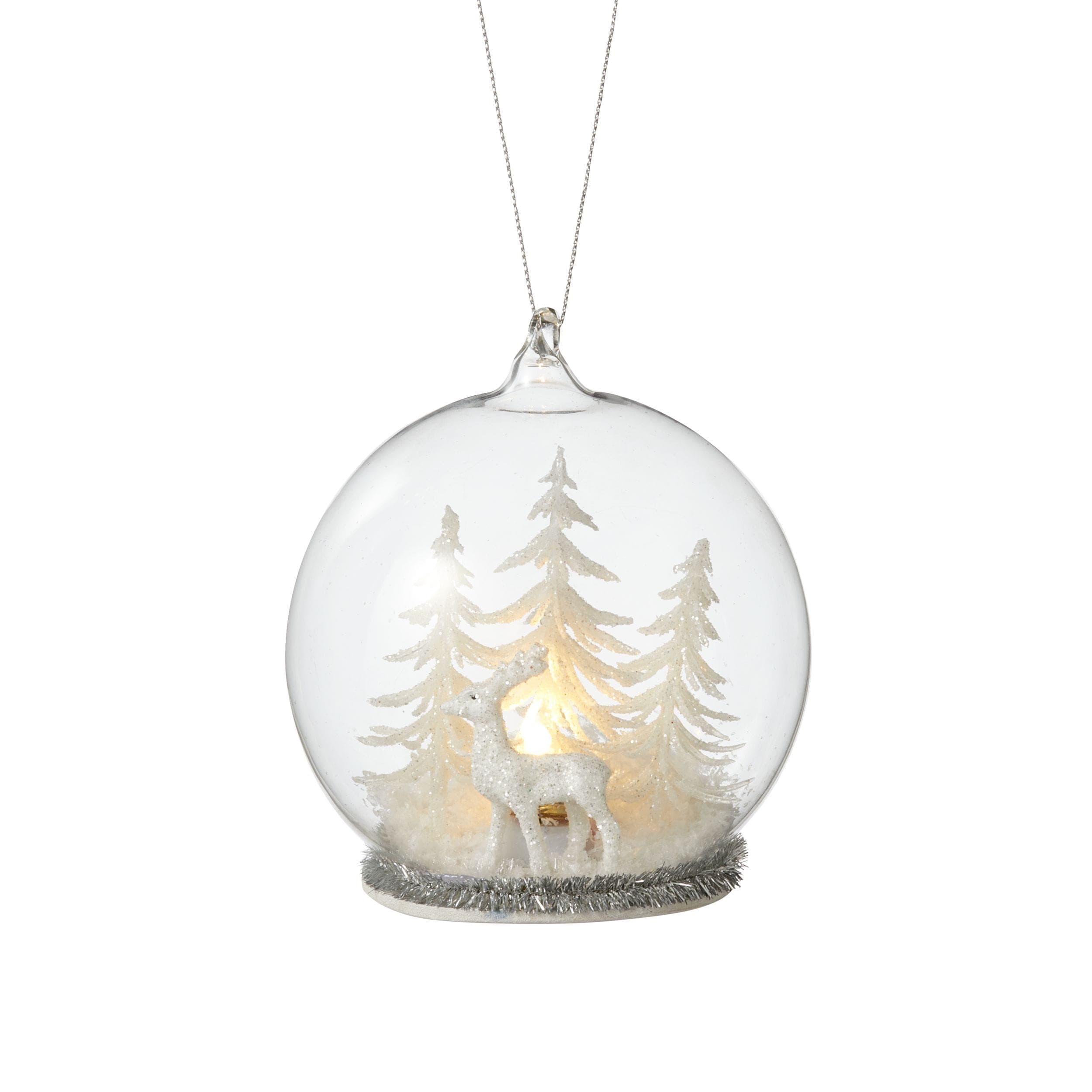 CANVAS White Collection Glass Light Up Snow Globe with Deer Scene Christmas Ornament