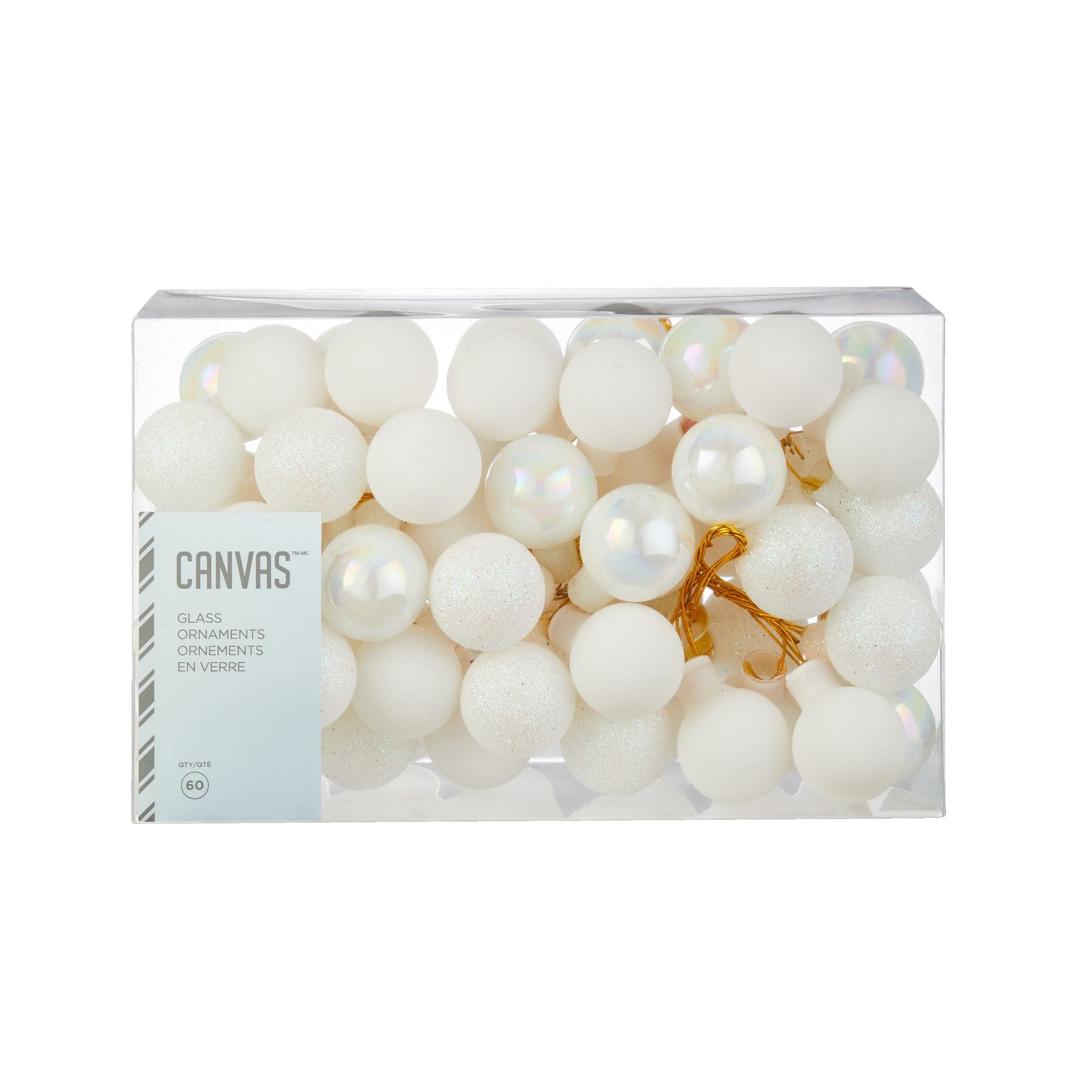 CANVAS White Collection Glass Cluster Christmas Ornament Set, White, 1-in, 60-pc