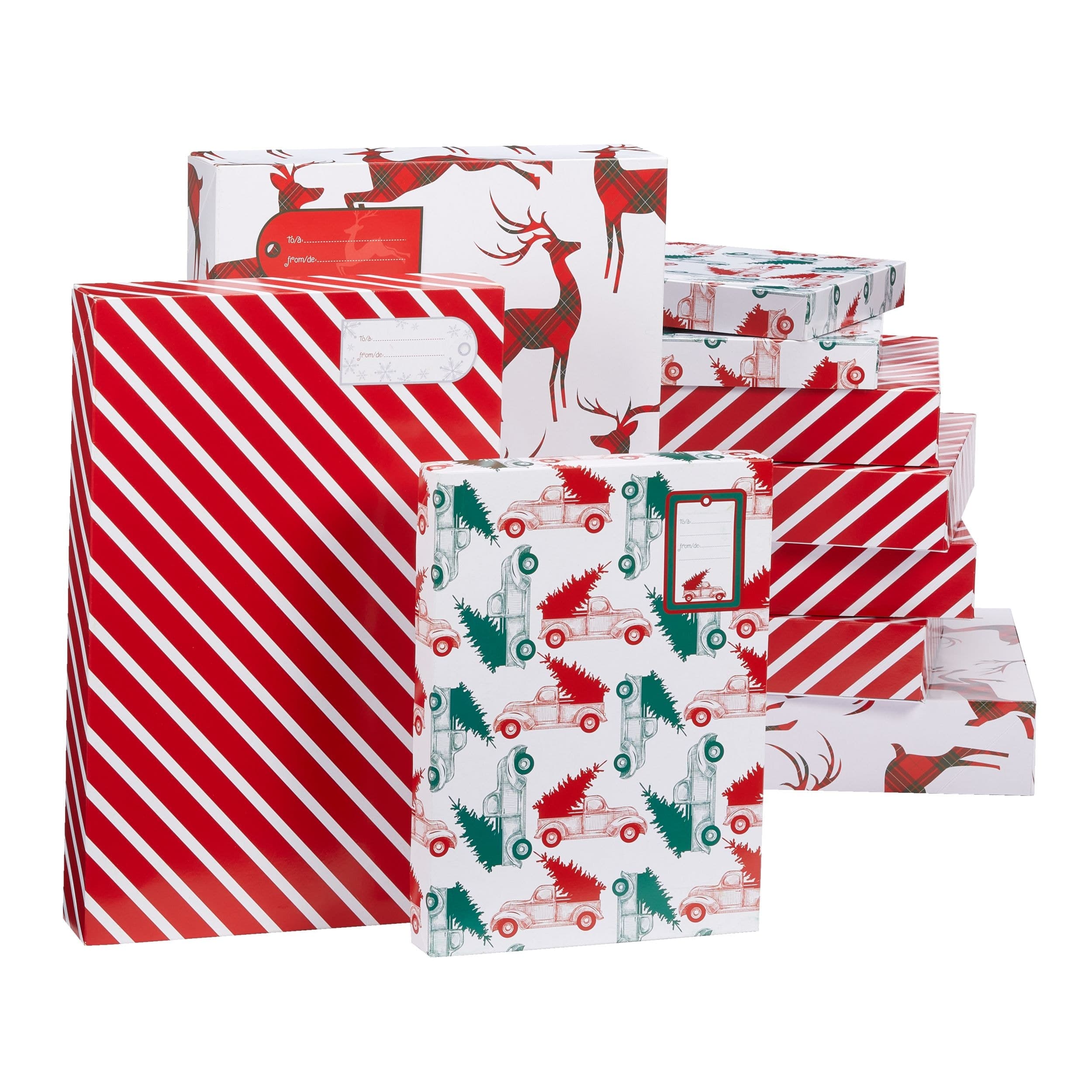 For Living Printed Christmas Decoration Holiday Gift Box Set, 10-pc