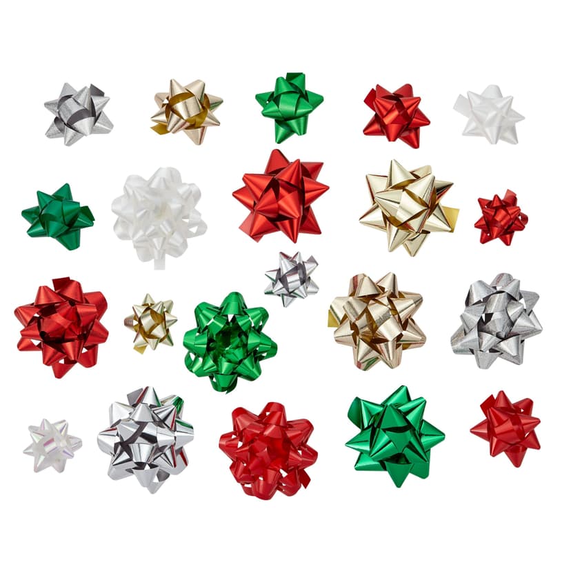 For Living Christmas Decoration Gift Bows, Traditional Colours, 25-pc