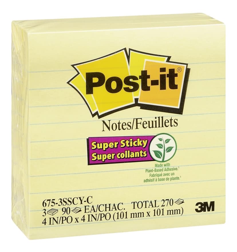 3M Post-it® Super Sticky, Lined, Yellow, Sticky Notes