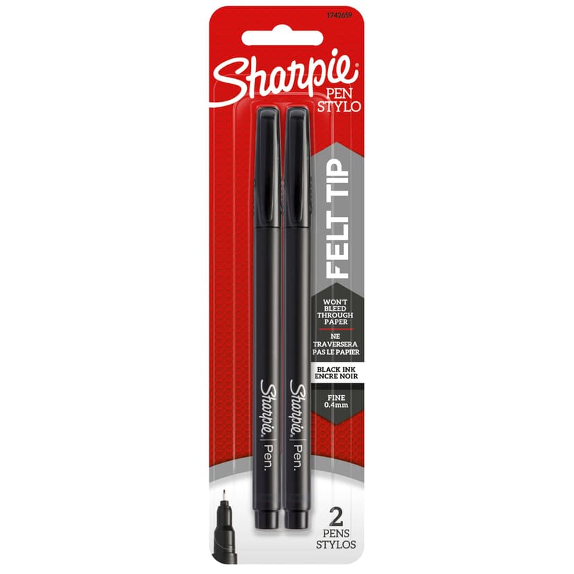Sharpie Felt Tip Pens, Fine Point (0.4mm), Black, 2 Count
