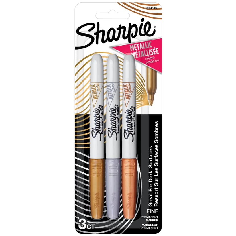 Sharpie Metallic Permanent Markers, Fine Point, Assorted Colours, 3 Count