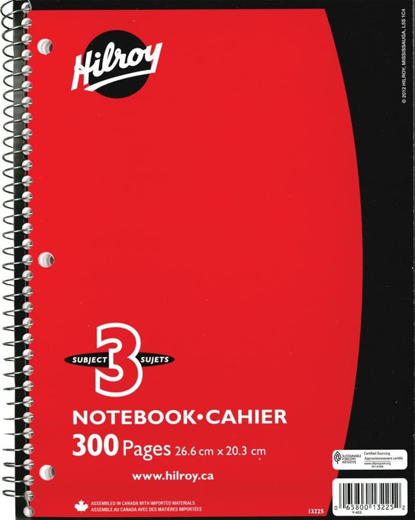 Hilroy Notebook 3-Subject Lined Paper, 300-Pages