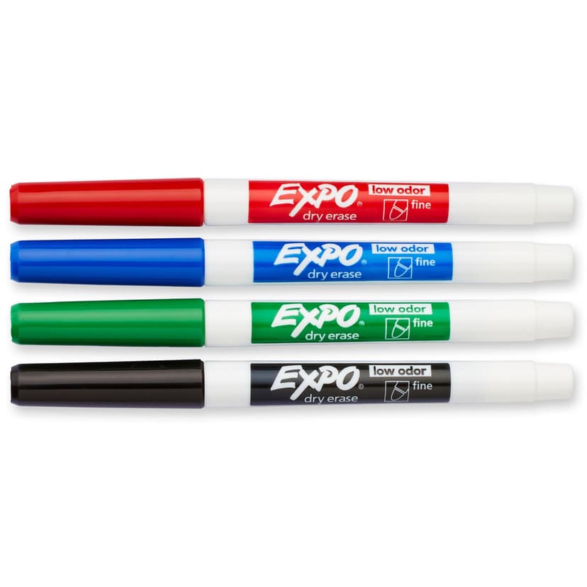 Expo Low Odour Dry Erase Markers, Fine Tip, Assorted Colours, 4 Count