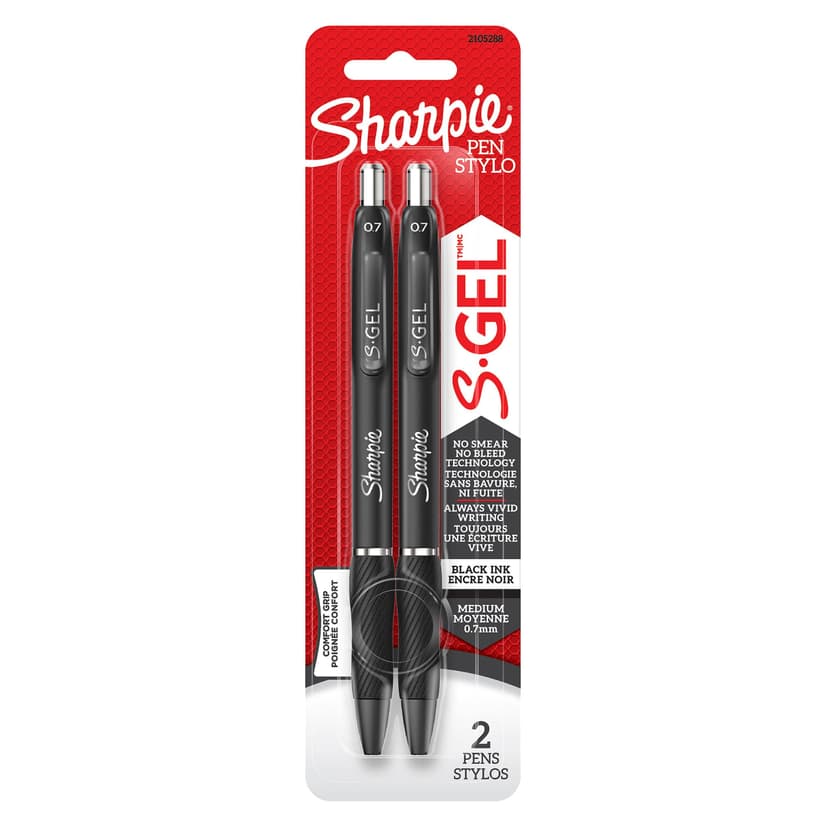 Sharpie S-Gel, Gel Pens, Medium Point (0.7mm), Black Ink Gel Pen, 2 Count