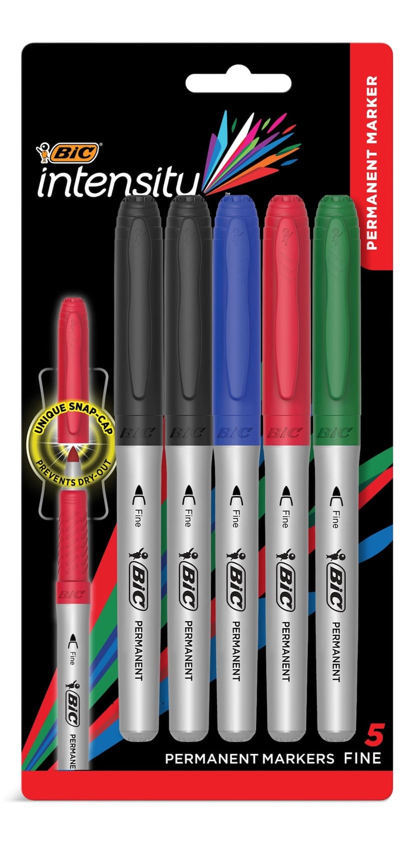 BIC Intensity Permanent Marker Pen, 0.4mm, Assorted, 5-ct