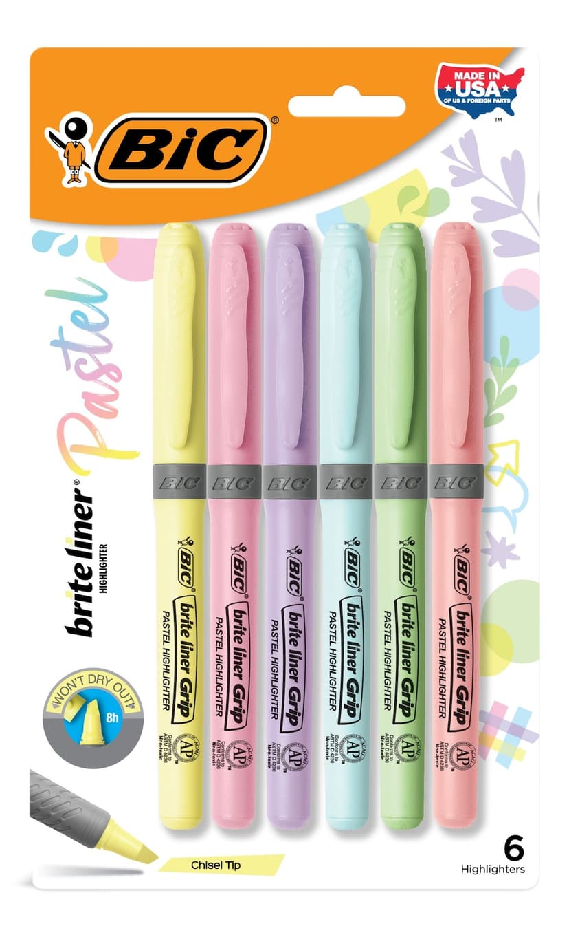 BIC Intensity Chisel Point Highlighter, Pastel, 6-ct