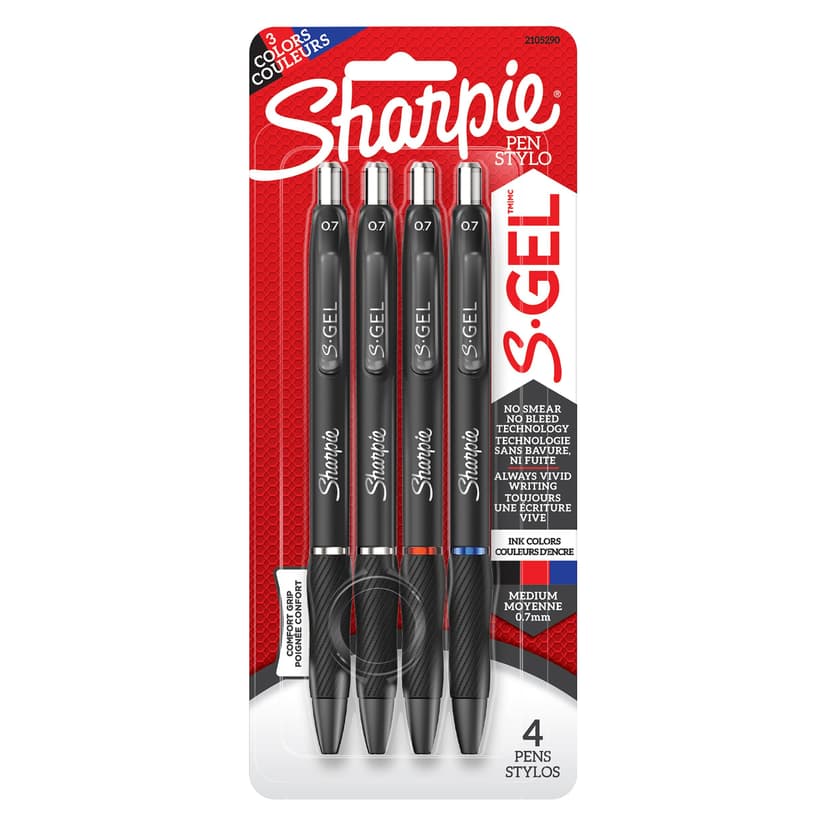Sharpie S Gel Pens 0.7 Medium, Assorted, 4-ct