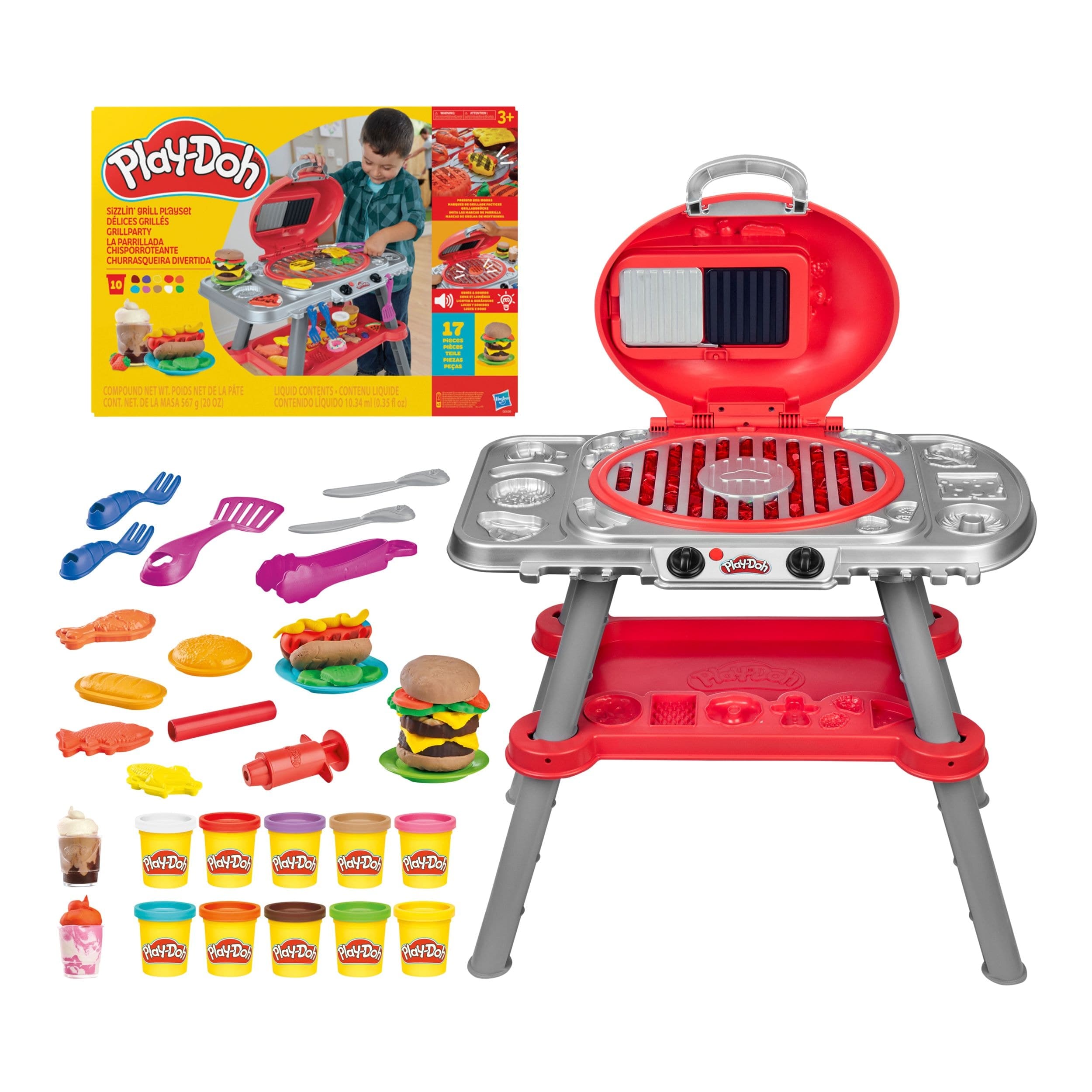 Play-Doh Barbecue Grill Set with Lights and Sounds, 17-pc