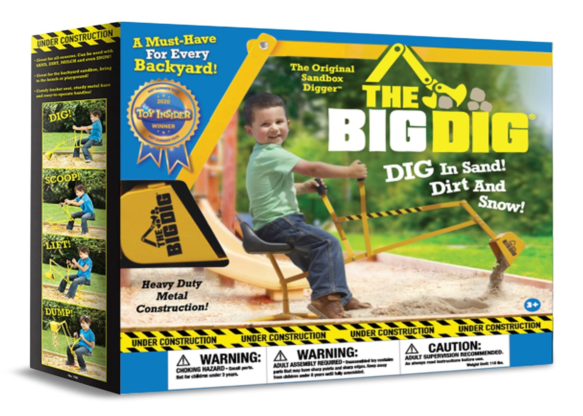 The Big Dig Kids' Ride-On Digger Excavator, Yellow, Ages 3+, for Summer/Backyard Activities