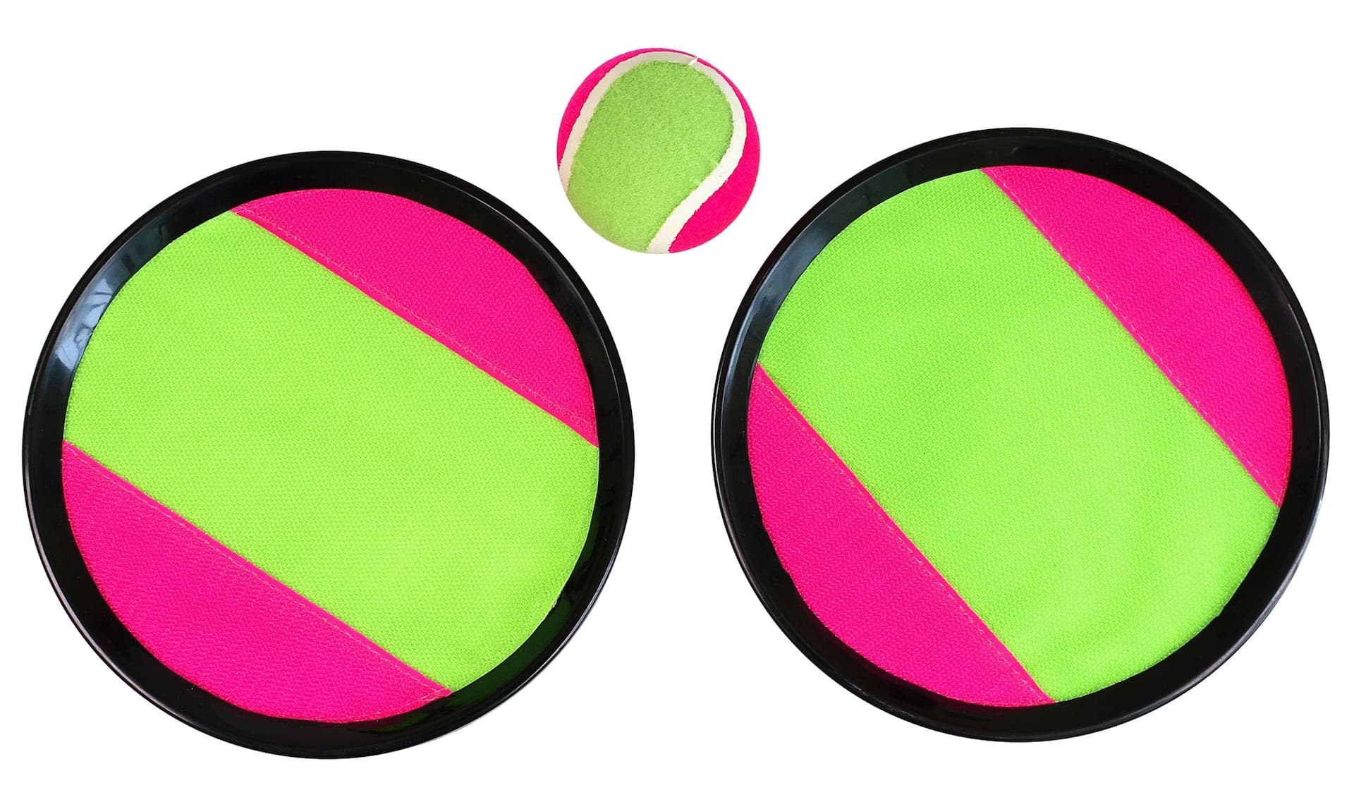 2-Player Toss & Catch Set with Tennis Ball & Velcro Grip Paddles, Pink/Neon Green, 3-pk, for Summer/Backyard Activities