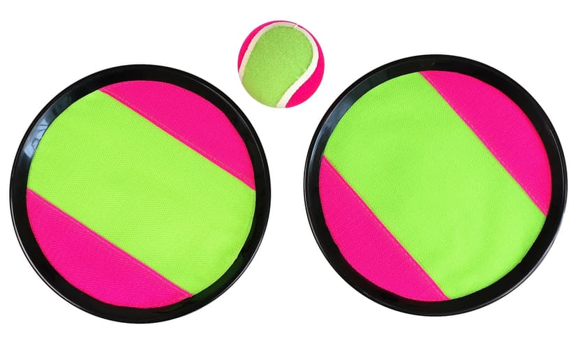 2-Player Toss & Catch Set with Tennis Ball & Velcro Grip Paddles, Pink/Neon Green, 3-pk, for Summer/Backyard Activities