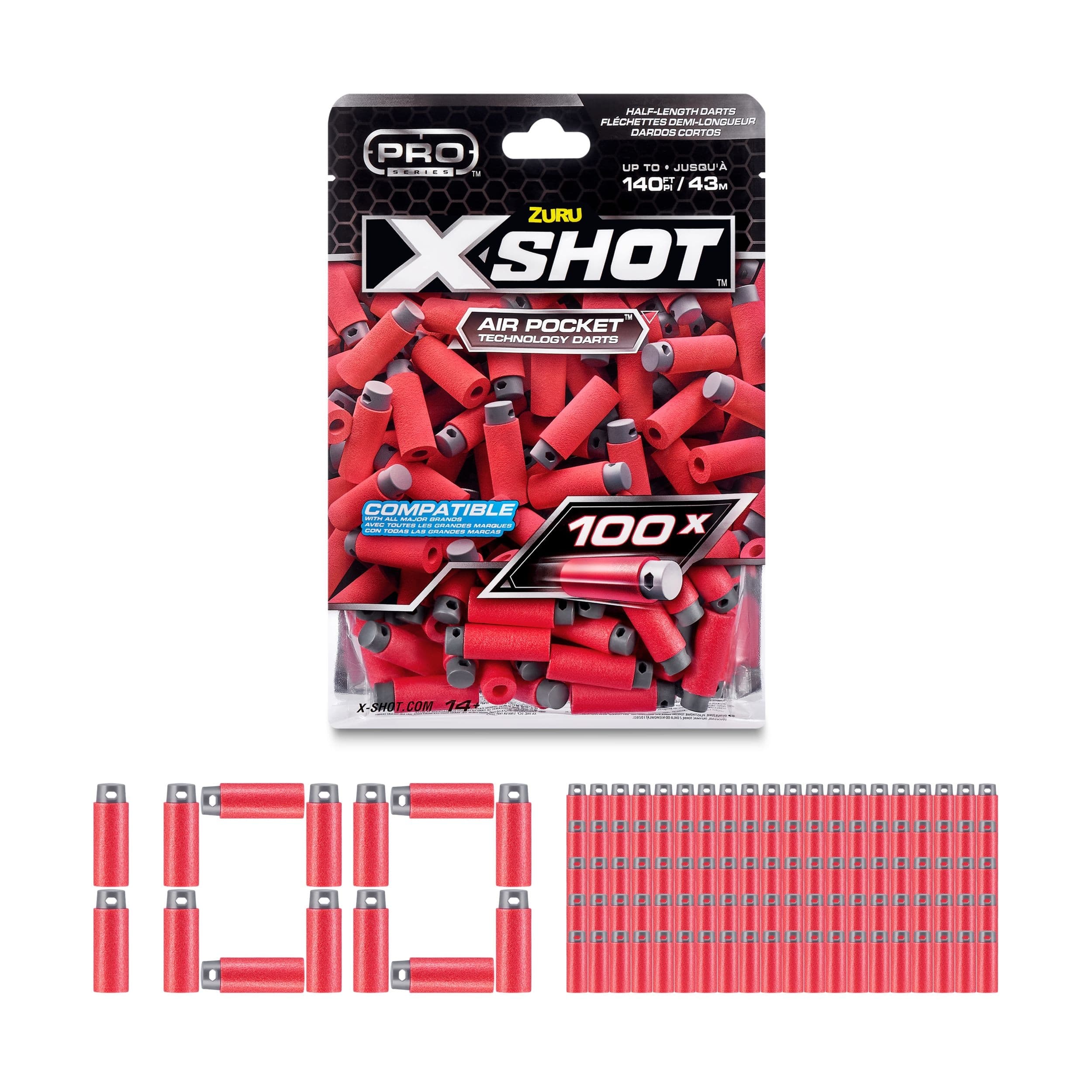 X-Shot Pro Series Half-Length Darts Refills Foil Bag, 100-pk, Ages 8+