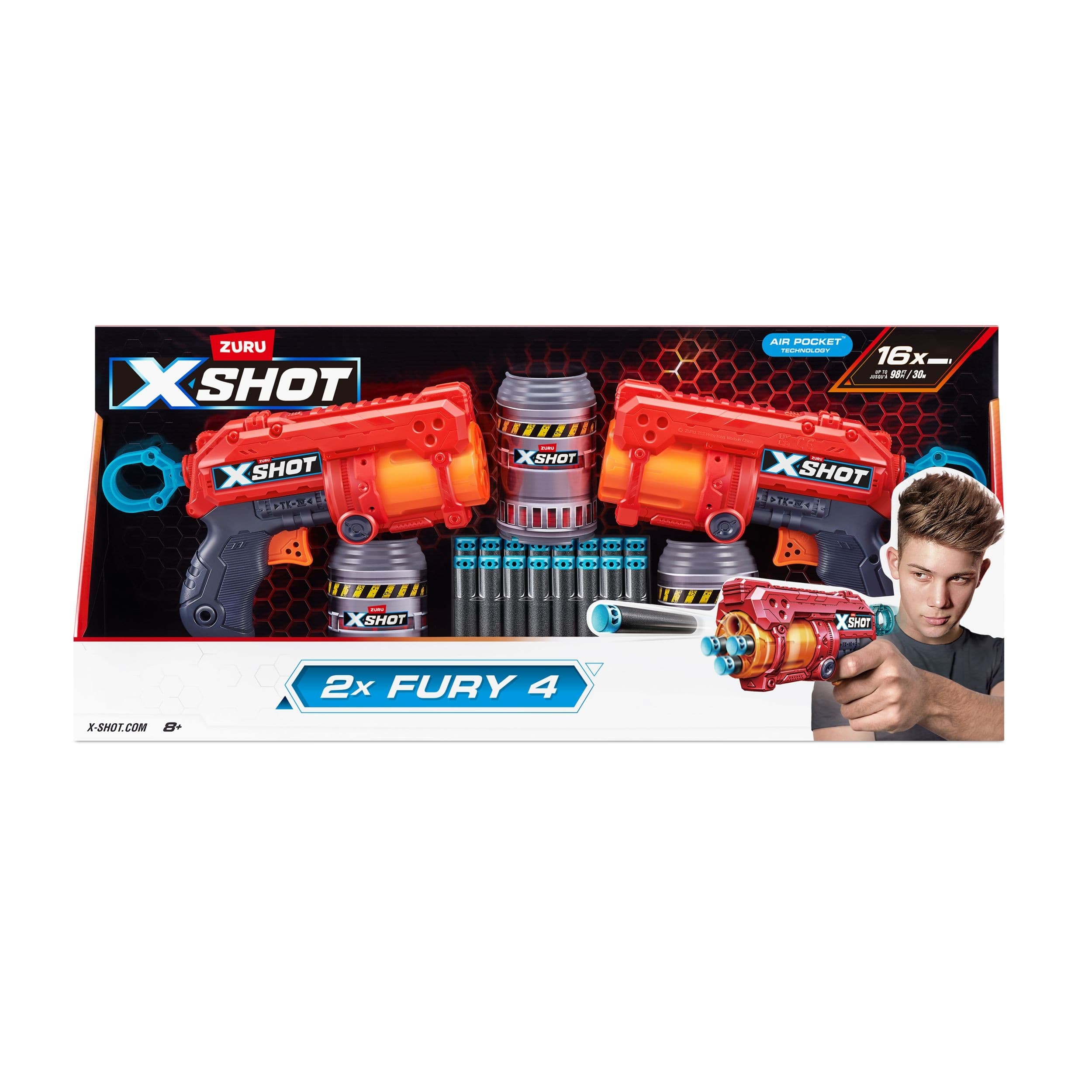 Zuru X-Shot Excel-Fury Foam Dart Blaster, Includes 16 Darts, 2-pk, Ages 8+