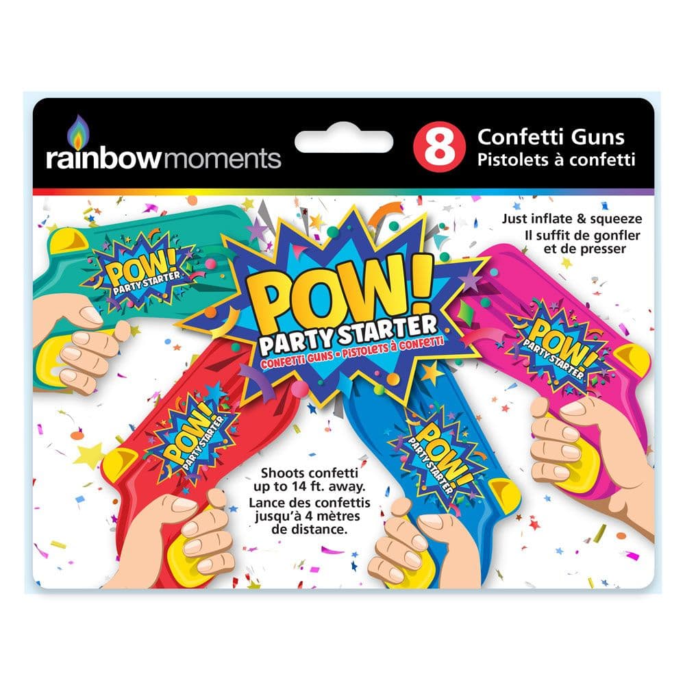 Pow Party Starter Confetti Guns, Multi-Coloured, 8-pk, for Birthday/Party Favour