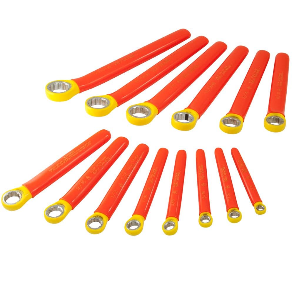Gray Tools 12 Point Box End Wrench Set, SAE, 1000V Insulated, 1-in to 1/4-in, 14-pk