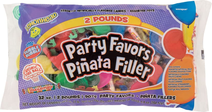 Pinata Candy & Toy Filler Party Mix Bag, Lemonhead/Dubble Bubble/Fireball, Multi-Coloured, 2-lb, Hard Candy, for Birthday/Party Favour/Halloween