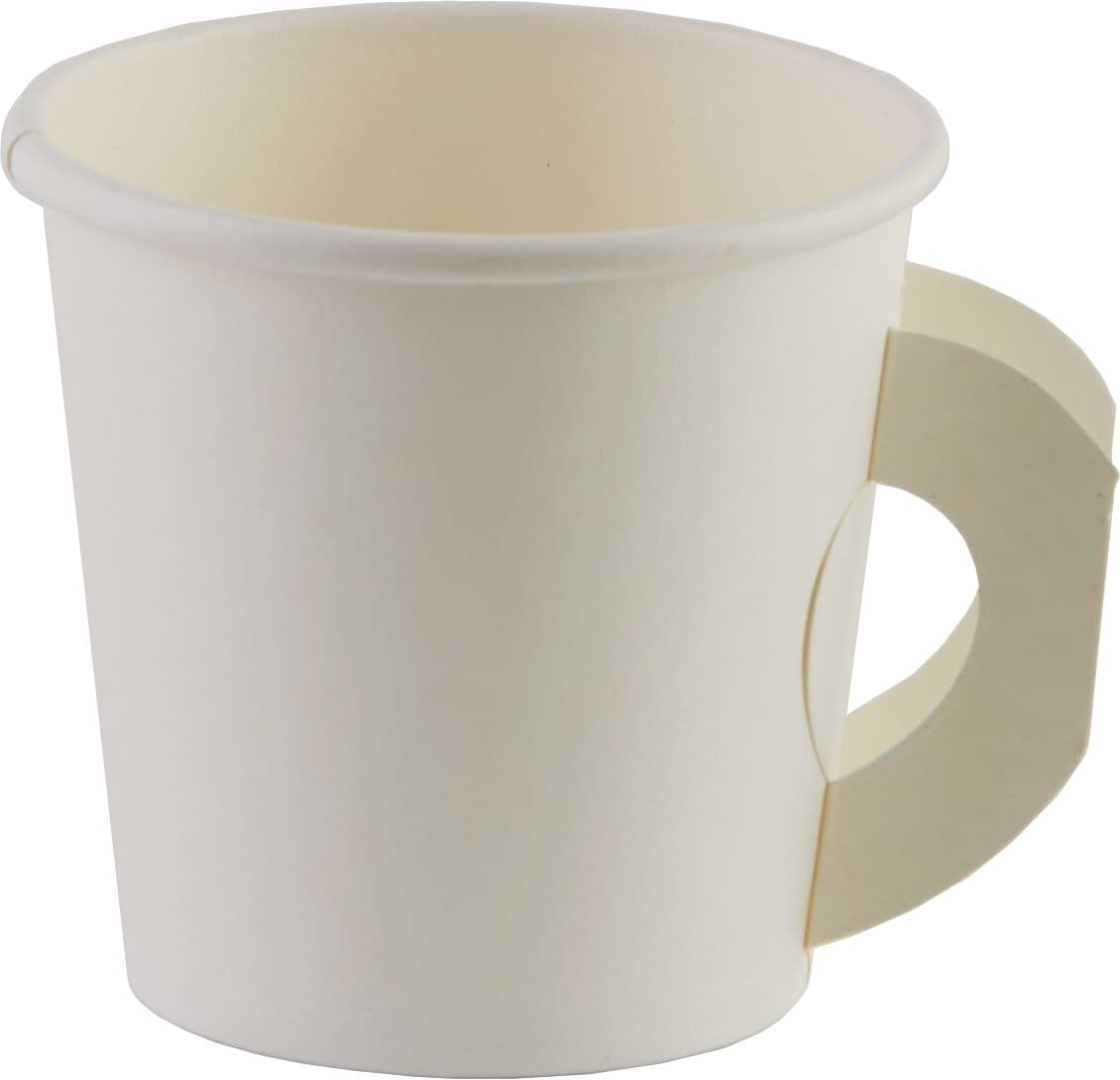 Paper Disposable Coffee Cups with Handles, White, 4-oz, 50-pk, for Christmas/Thanksgiving/New Year's Eve/Birthday Party