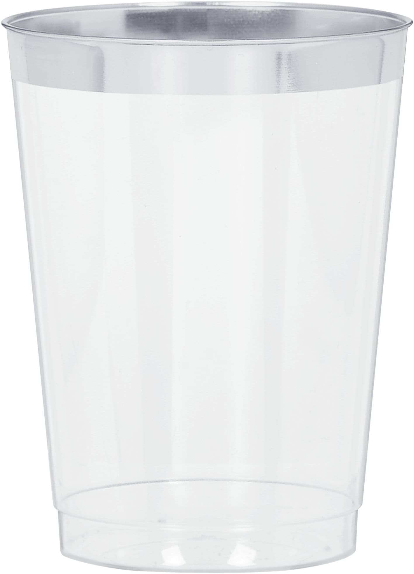 Bordered Trimmed Plastic Reusable Tumbler Cups, Clear/Silver, 10-oz, 20-pk, for New Year's Eve/Christmas/Graduation