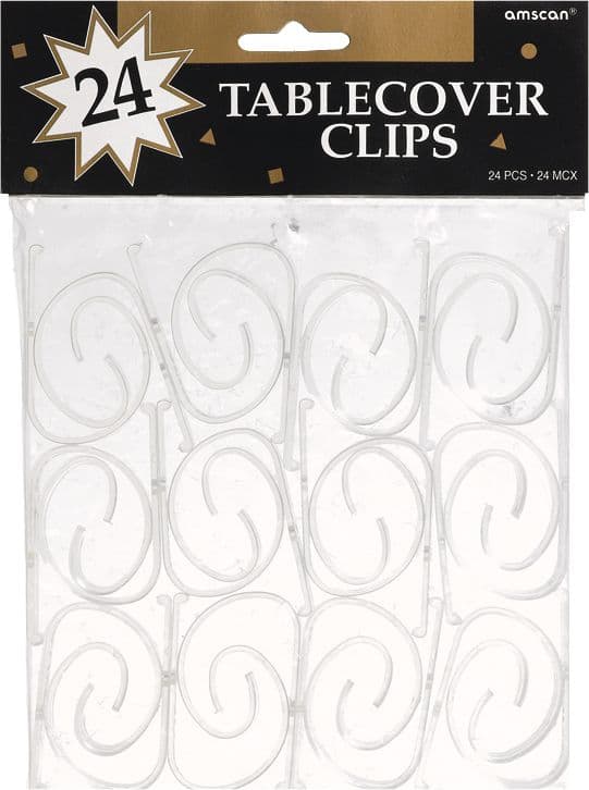 Plastic Table Cover Clips, Clear, 1.25-in, 24-pk, for Christmas/Thanksgiving/New Year's Eve/Birthday Party